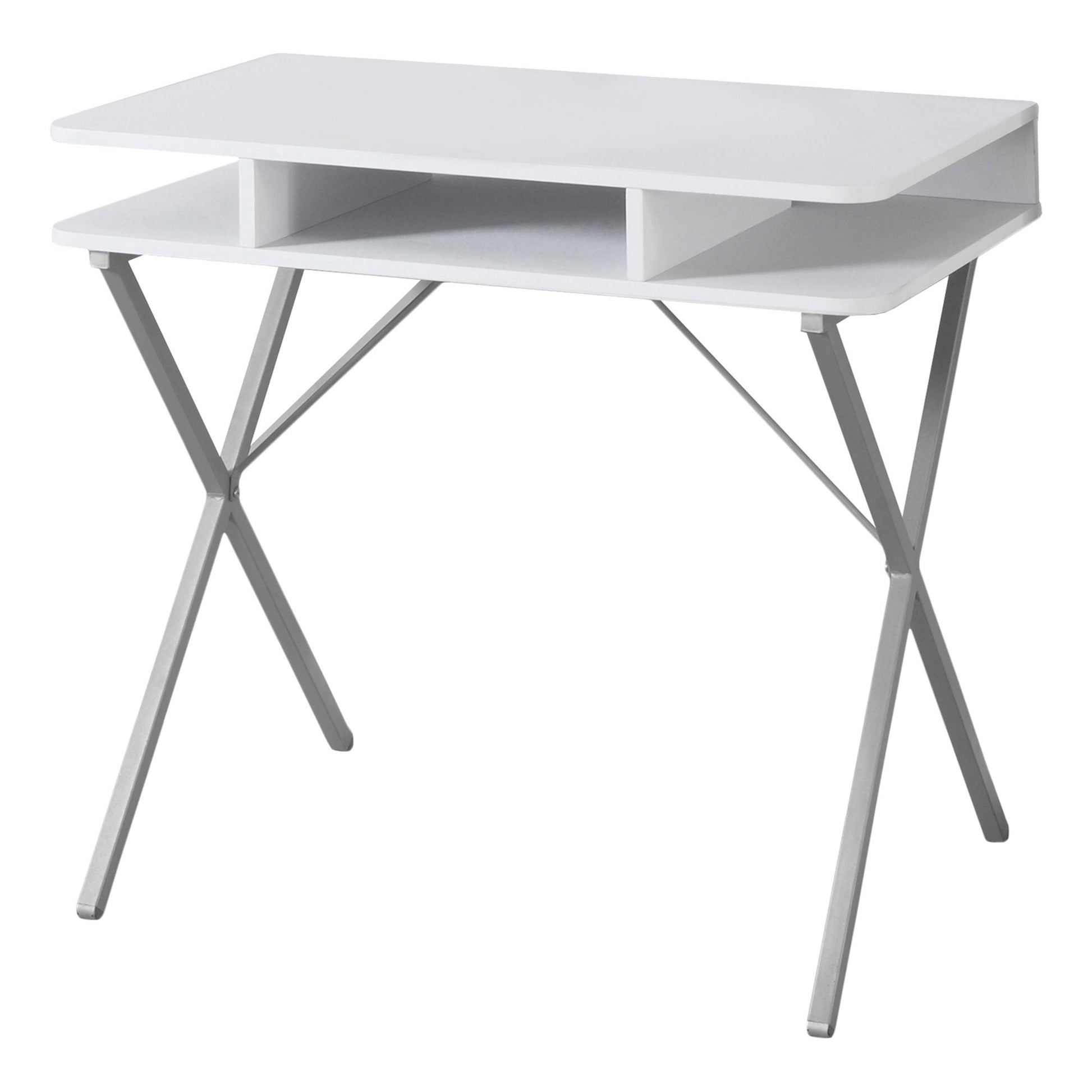 20" White and Silver Computer Desk-Desks-DECOROLALA