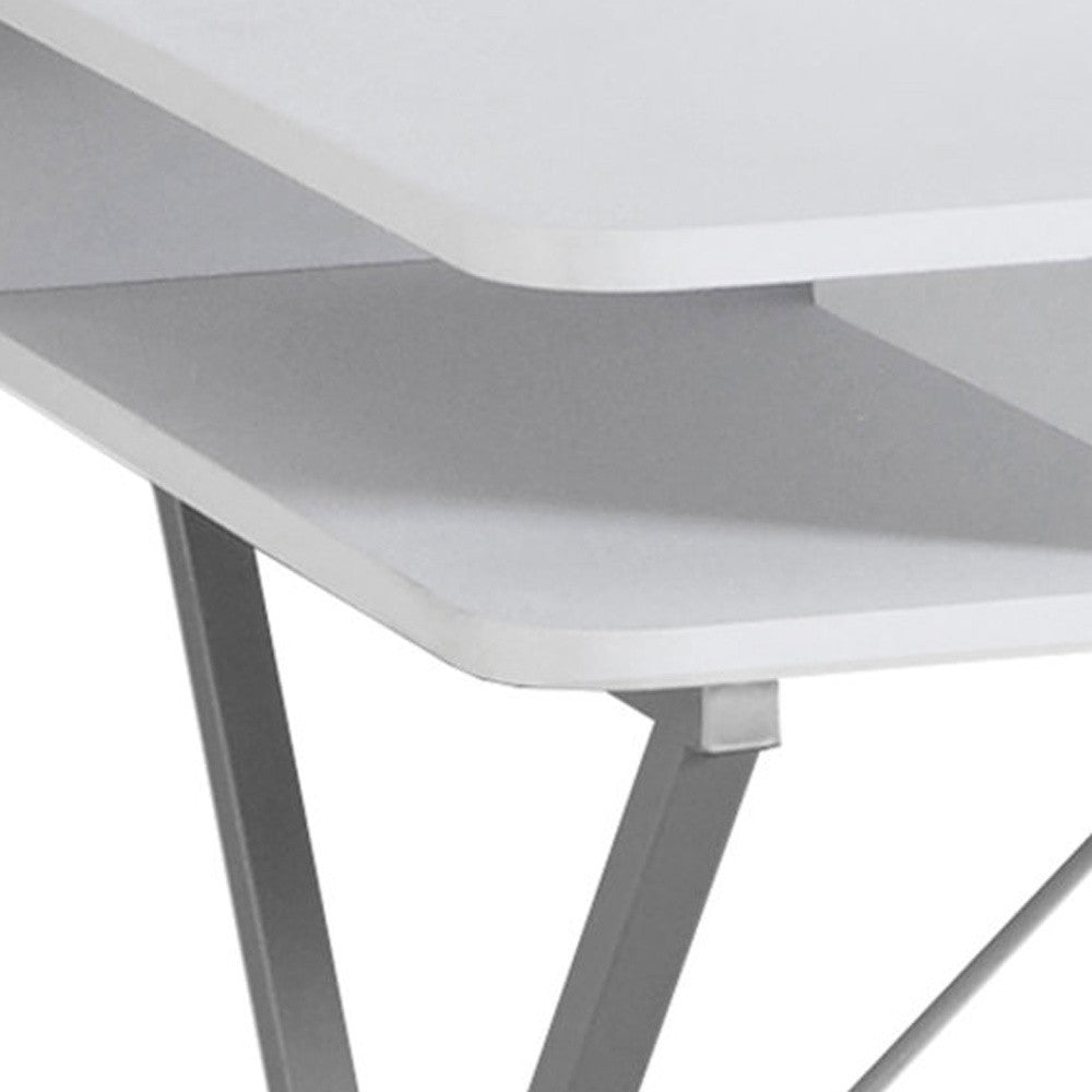 20" White and Silver Computer Desk-Desks-DECOROLALA