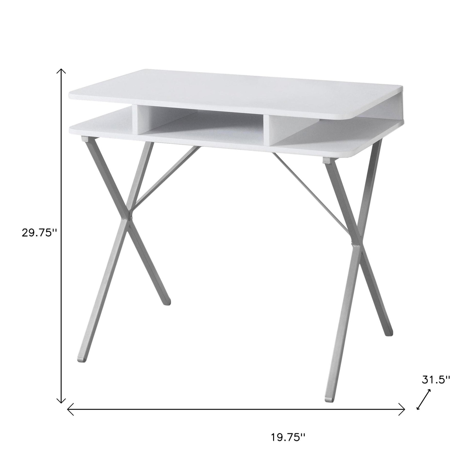 20" White and Silver Computer Desk-Desks-DECOROLALA