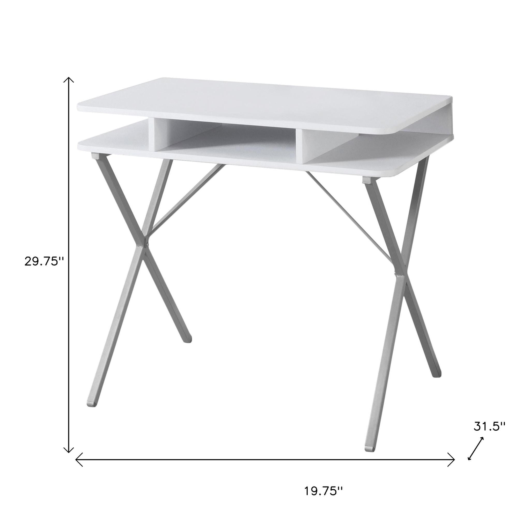 20" White and Silver Computer Desk-Desks-DECOROLALA