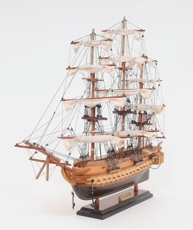 20" Wood Brown Solid Wood Hand Painted 1797 USS Constitution Small Model Boat-Sculptures-DECOROLALA