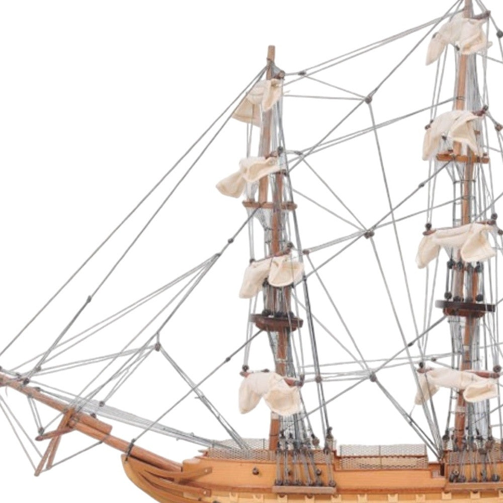 20" Wood Brown Solid Wood Hand Painted 1797 USS Constitution Small Model Boat-Sculptures-DECOROLALA