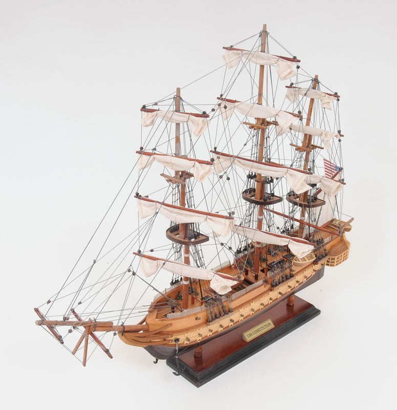 20" Wood Brown Solid Wood Hand Painted 1797 USS Constitution Small Model Boat-Sculptures-DECOROLALA
