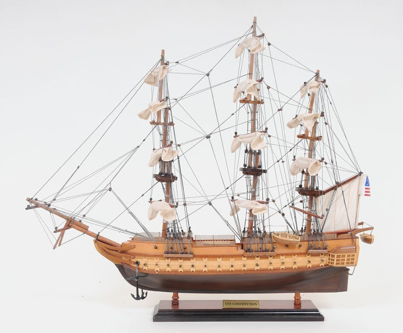 20" Wood Brown Solid Wood Hand Painted 1797 USS Constitution Small Model Boat-Sculptures-DECOROLALA