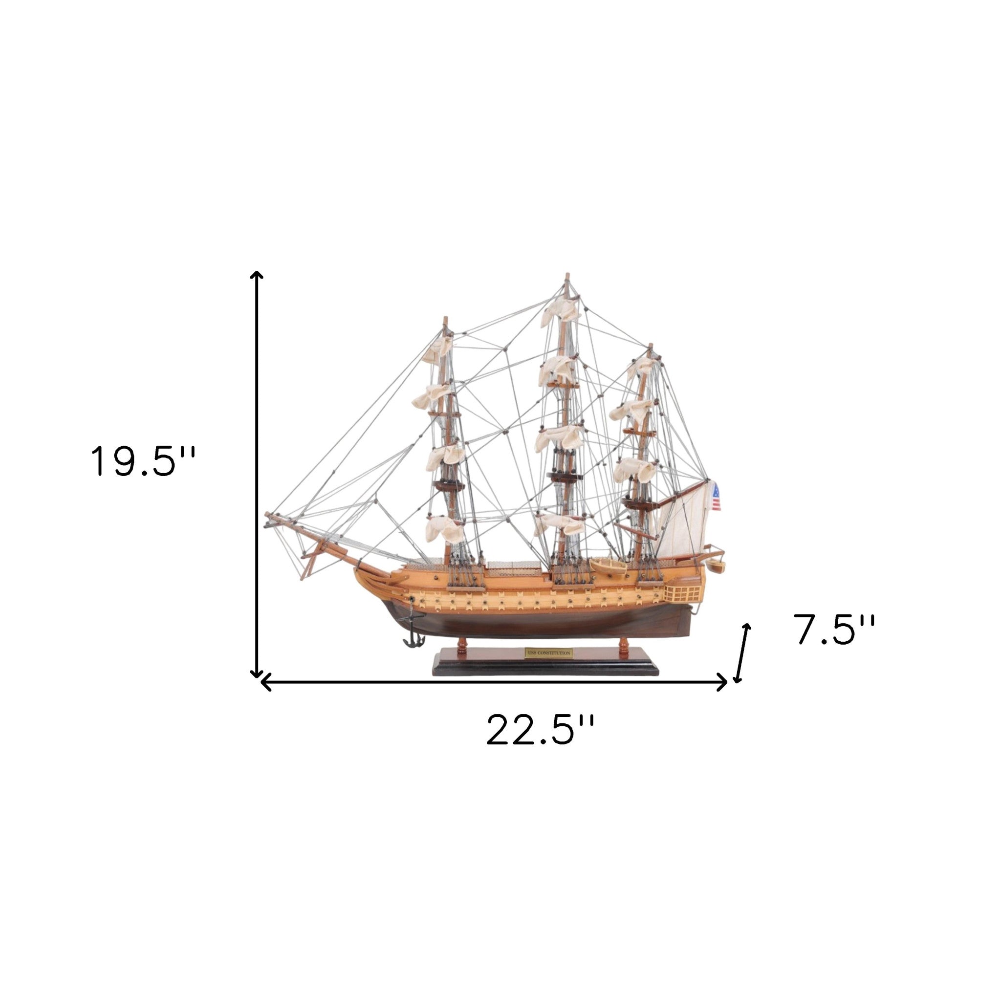 20" Wood Brown Solid Wood Hand Painted 1797 USS Constitution Small Model Boat-Sculptures-DECOROLALA