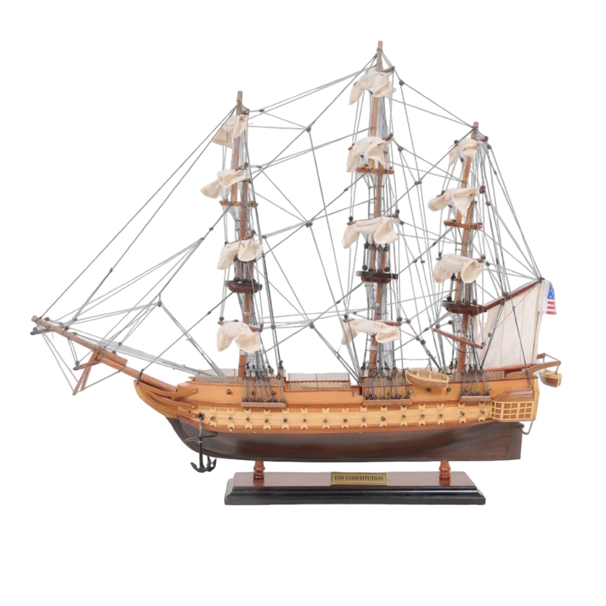 20" Wood Brown Solid Wood Hand Painted 1797 USS Constitution Small Model Boat-Sculptures-DECOROLALA