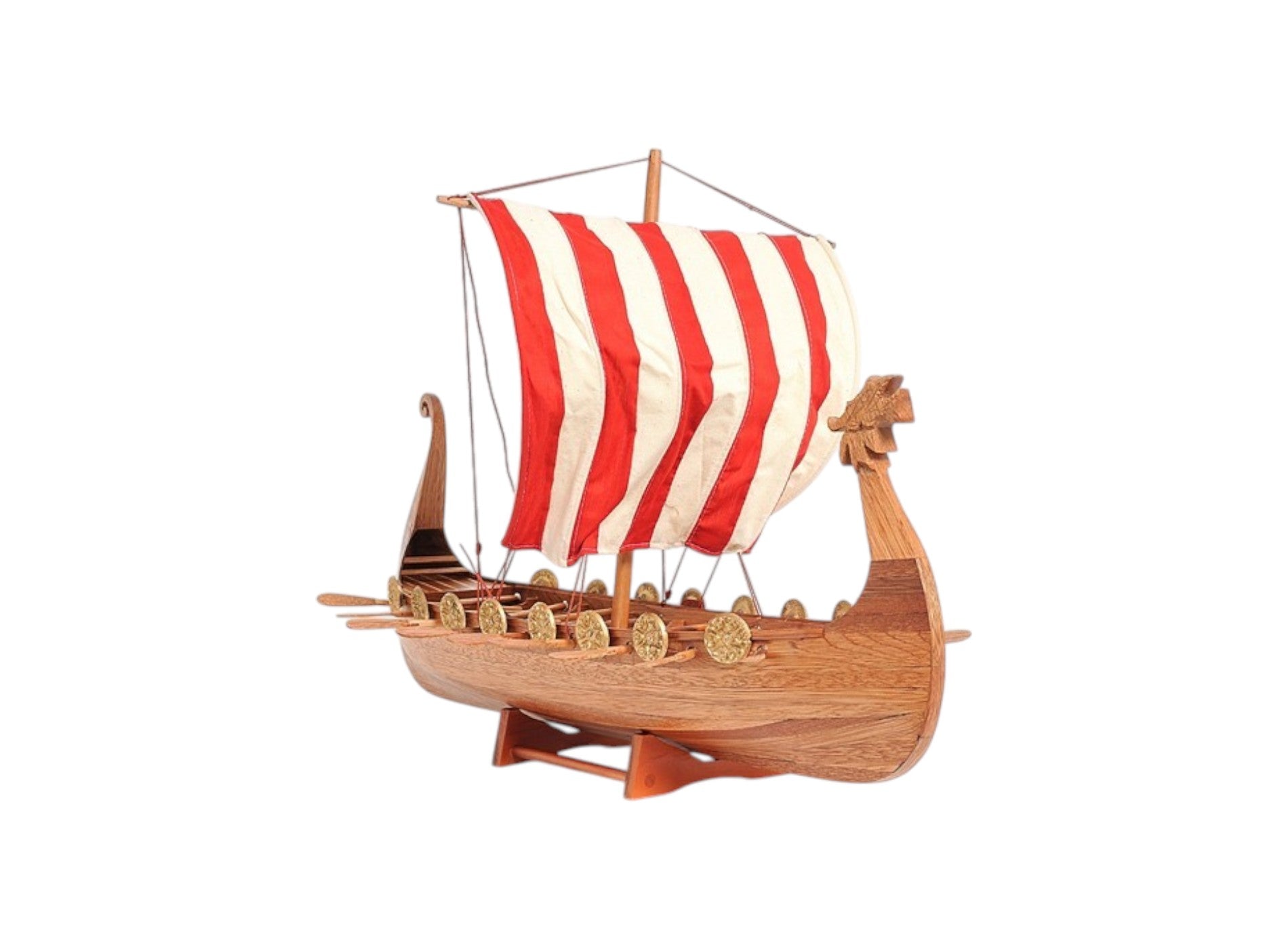 20" Wood Brown Solid Wood Hand Painted Model Boat Tabletop Sculpture-Sculptures-DECOROLALA