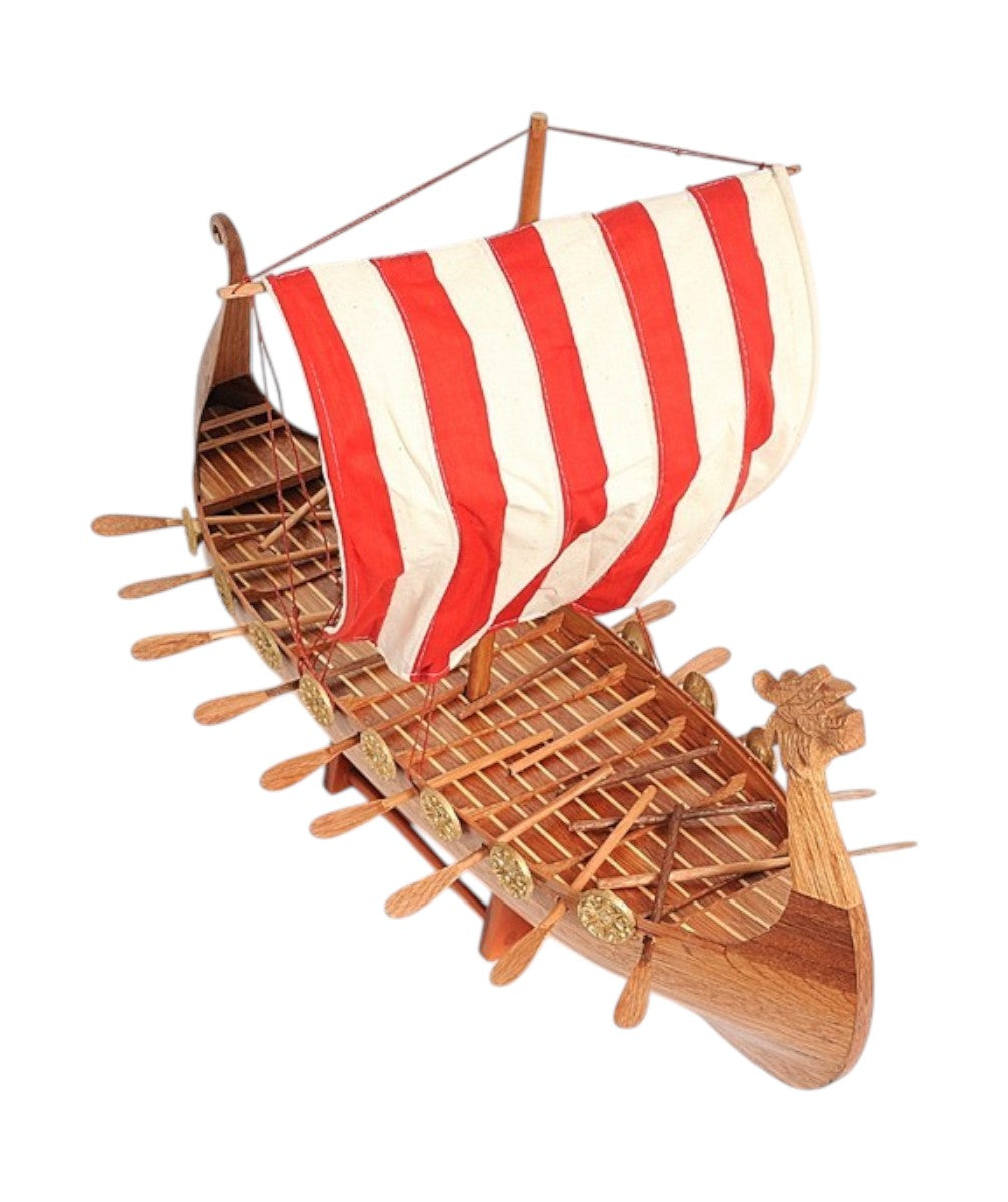 20" Wood Brown Solid Wood Hand Painted Model Boat Tabletop Sculpture-Sculptures-DECOROLALA