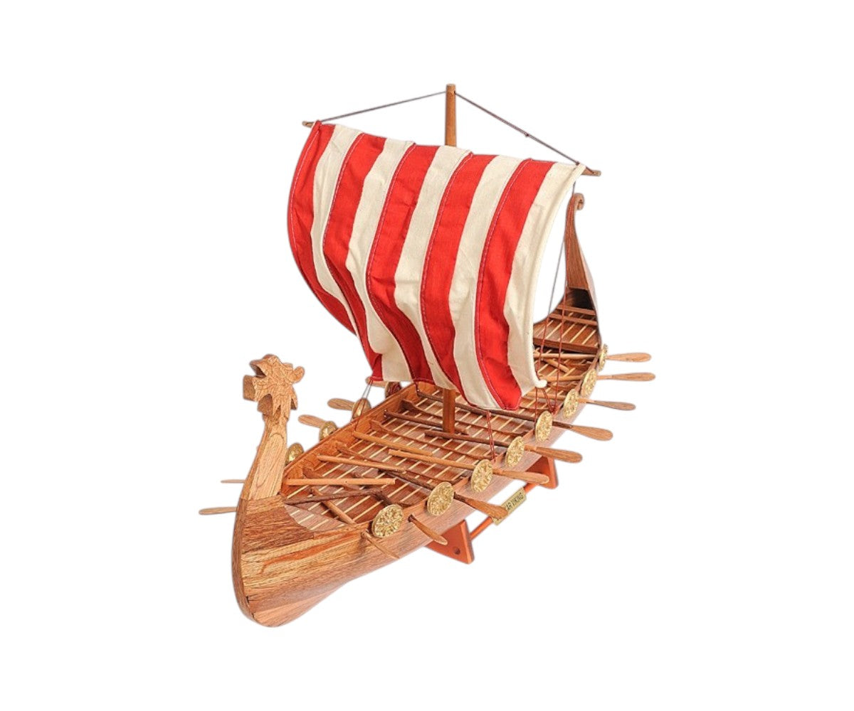 20" Wood Brown Solid Wood Hand Painted Model Boat Tabletop Sculpture-Sculptures-DECOROLALA