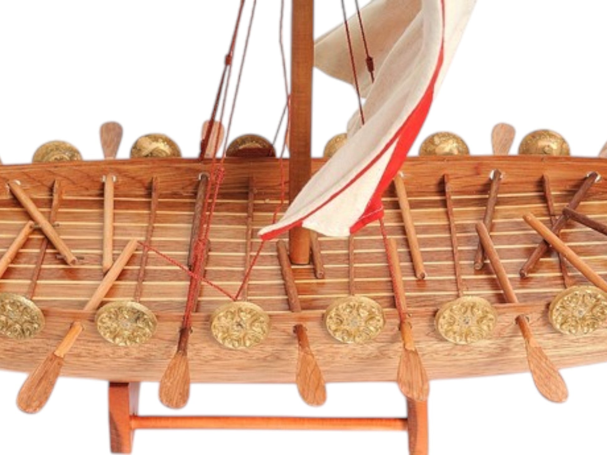 20" Wood Brown Solid Wood Hand Painted Model Boat Tabletop Sculpture-Sculptures-DECOROLALA