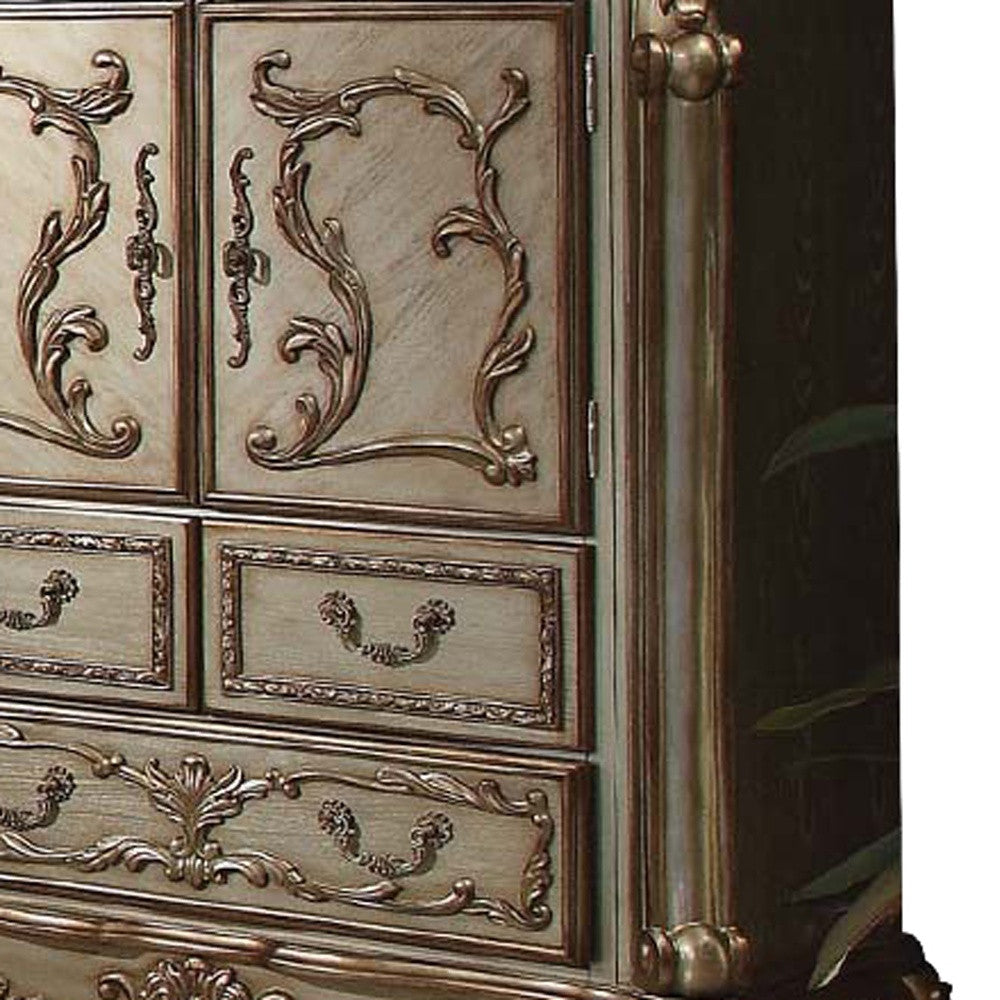 20" X 43" X 55" Gold Patina Bone Wood Poly Resin Chest-Dressers-DECOROLALA