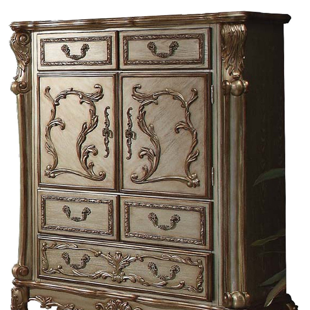 20" X 43" X 55" Gold Patina Bone Wood Poly Resin Chest-Dressers-DECOROLALA