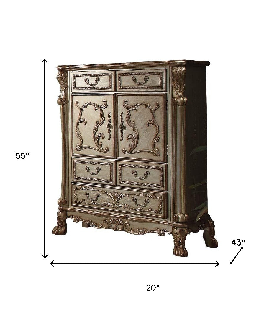 20" X 43" X 55" Gold Patina Bone Wood Poly Resin Chest-Dressers-DECOROLALA