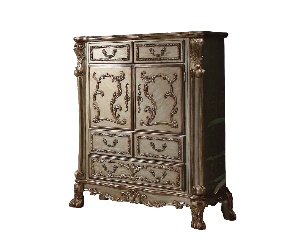 20" X 43" X 55" Gold Patina Bone Wood Poly Resin Chest-Dressers-DECOROLALA