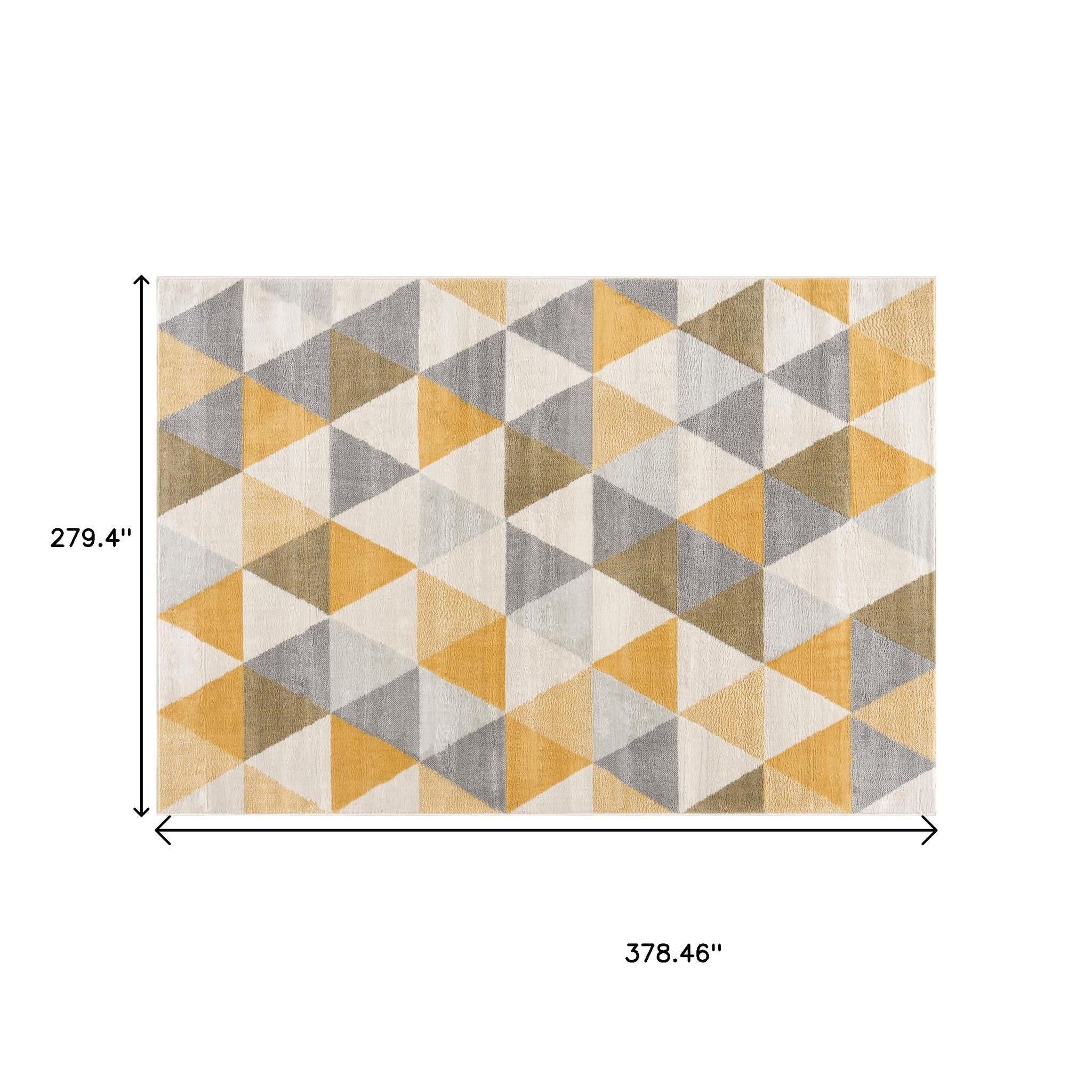 20' Yellow And Ivory Geometric Runner Rug-Area Rugs-DECOROLALA