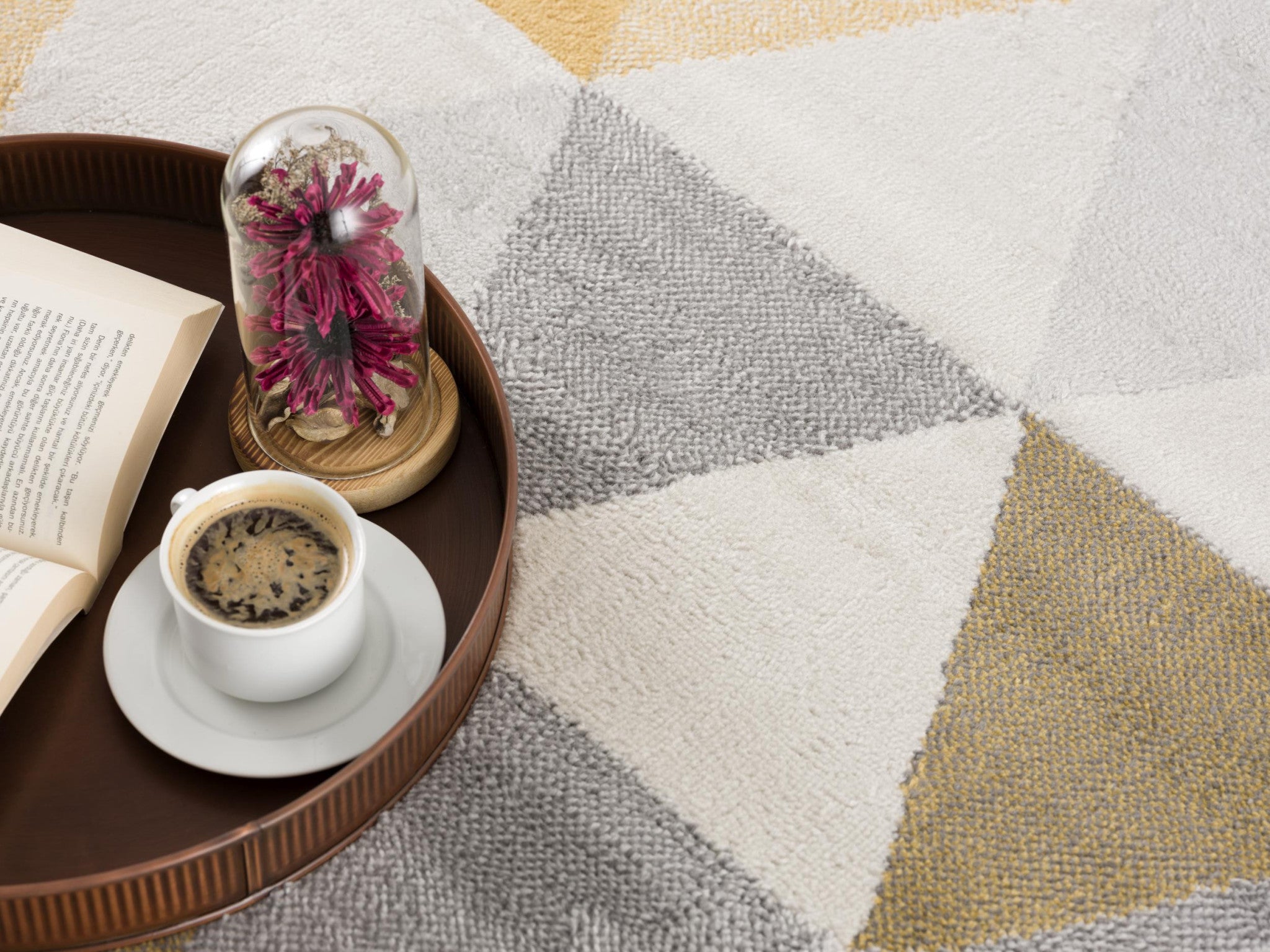 20' Yellow And Ivory Geometric Runner Rug-Area Rugs-DECOROLALA