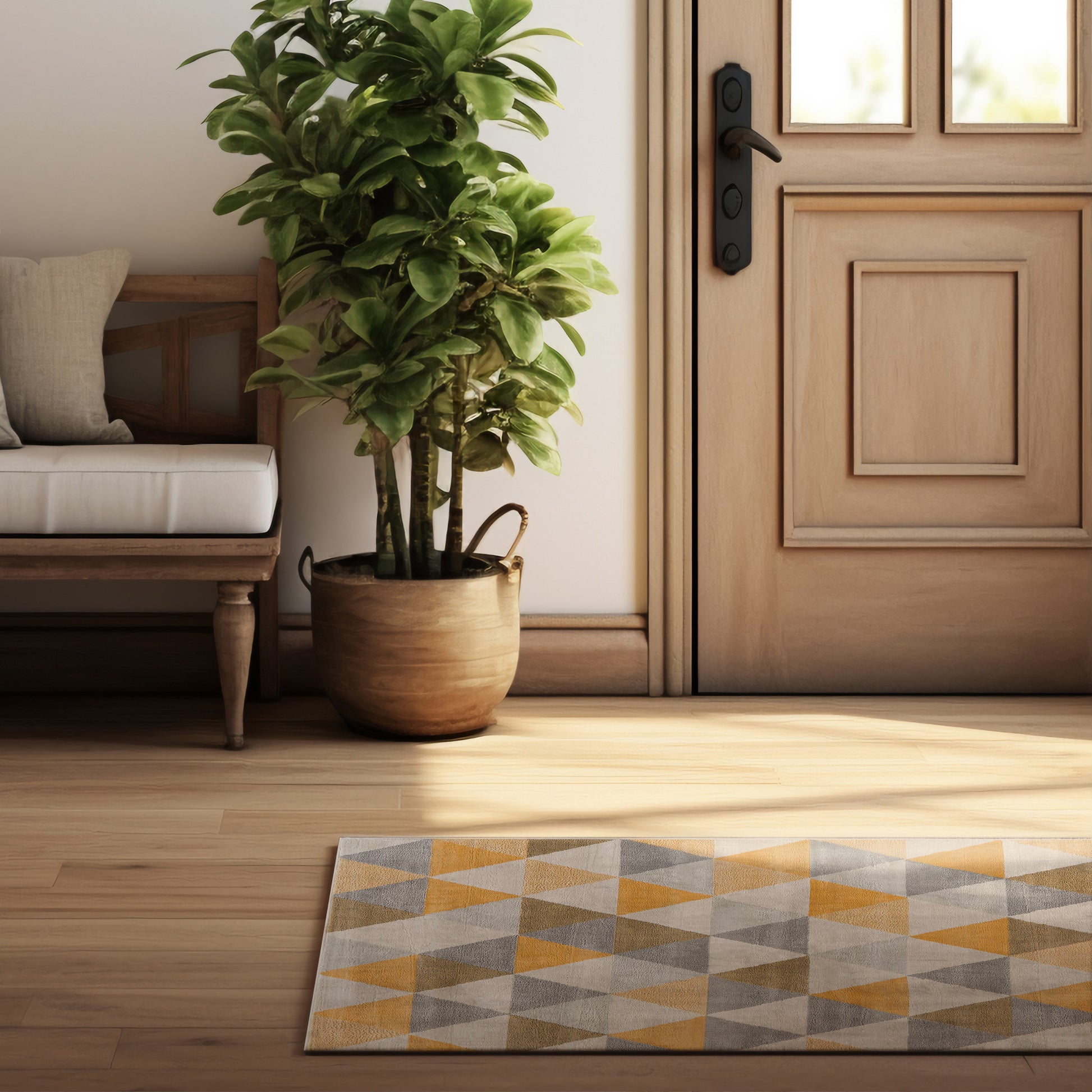 20' Yellow And Ivory Geometric Runner Rug-Area Rugs-DECOROLALA