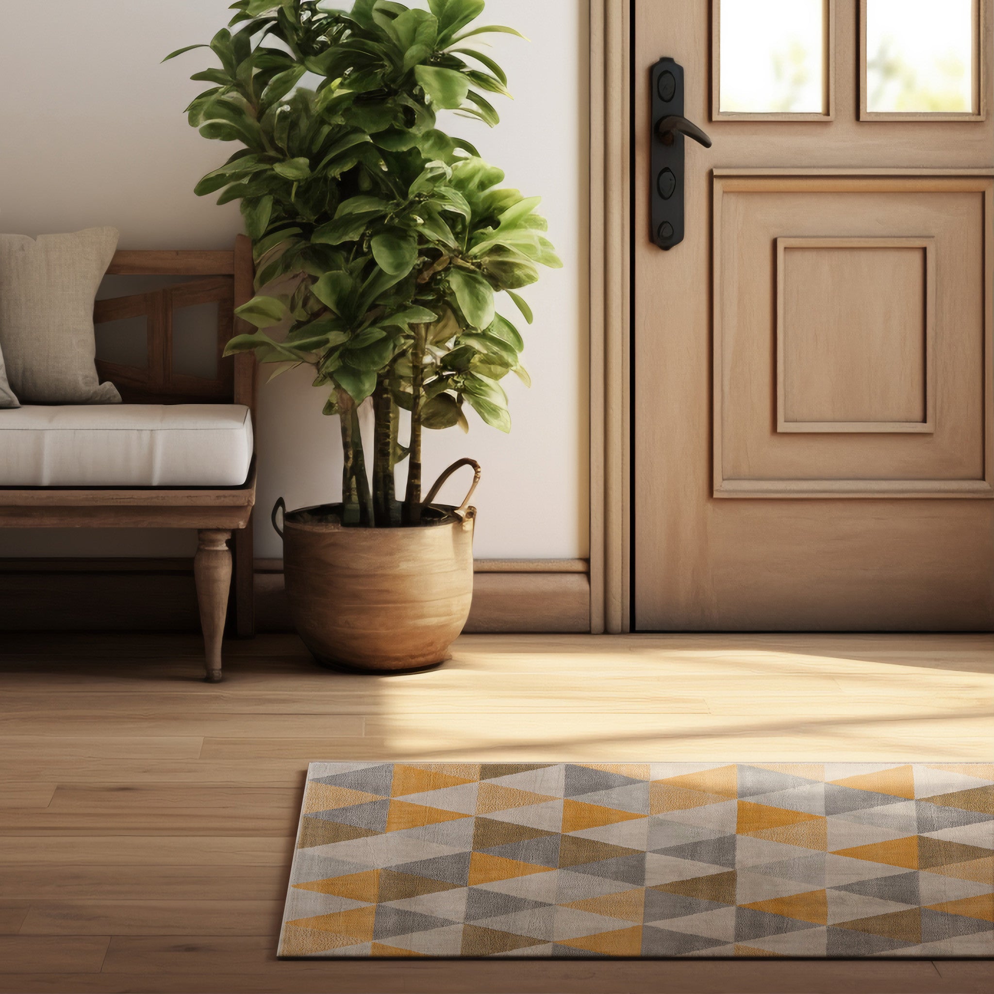 20' Yellow And Ivory Geometric Runner Rug-Area Rugs-DECOROLALA