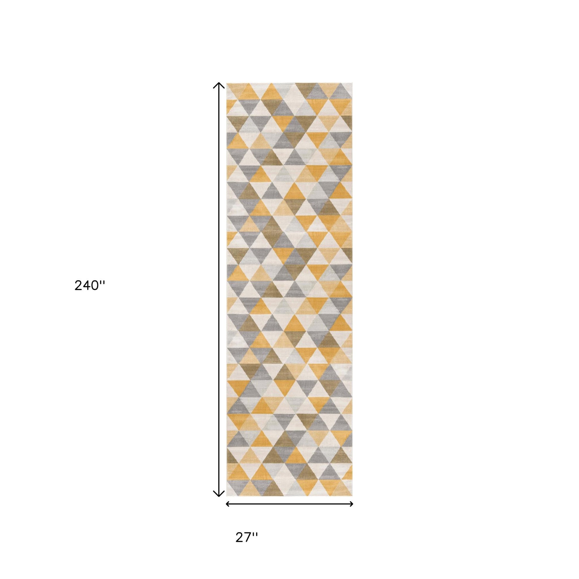 20' Yellow And Ivory Geometric Runner Rug-Area Rugs-DECOROLALA