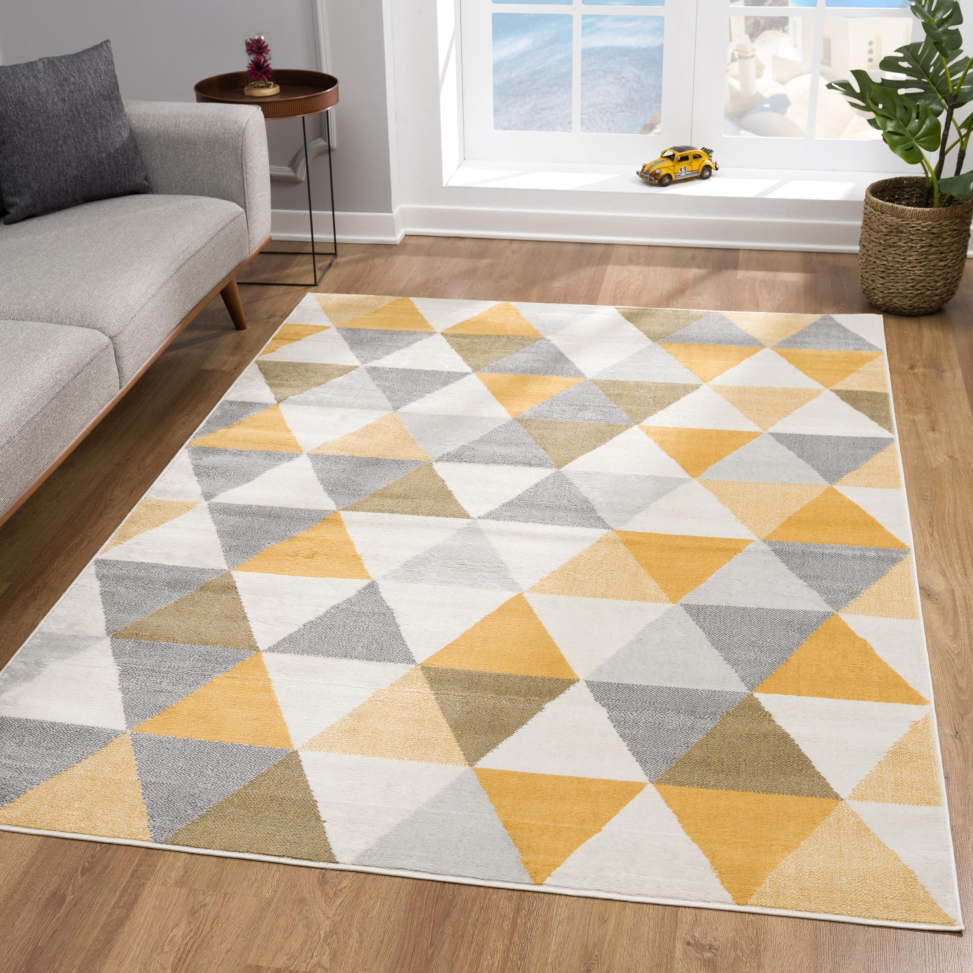 20' Yellow And Ivory Geometric Runner Rug-Area Rugs-DECOROLALA