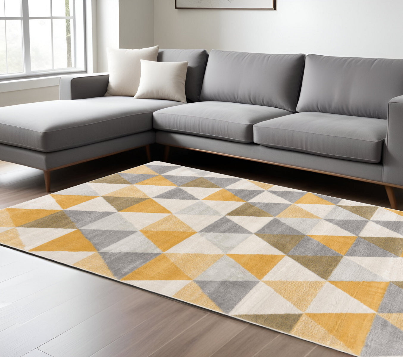 20' Yellow And Ivory Geometric Runner Rug-Area Rugs-DECOROLALA