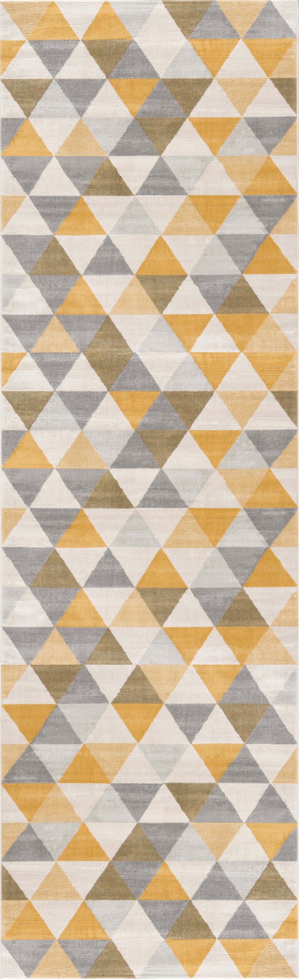 20' Yellow And Ivory Geometric Runner Rug-Area Rugs-DECOROLALA