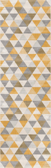 20' Yellow And Ivory Geometric Runner Rug-Area Rugs-DECOROLALA