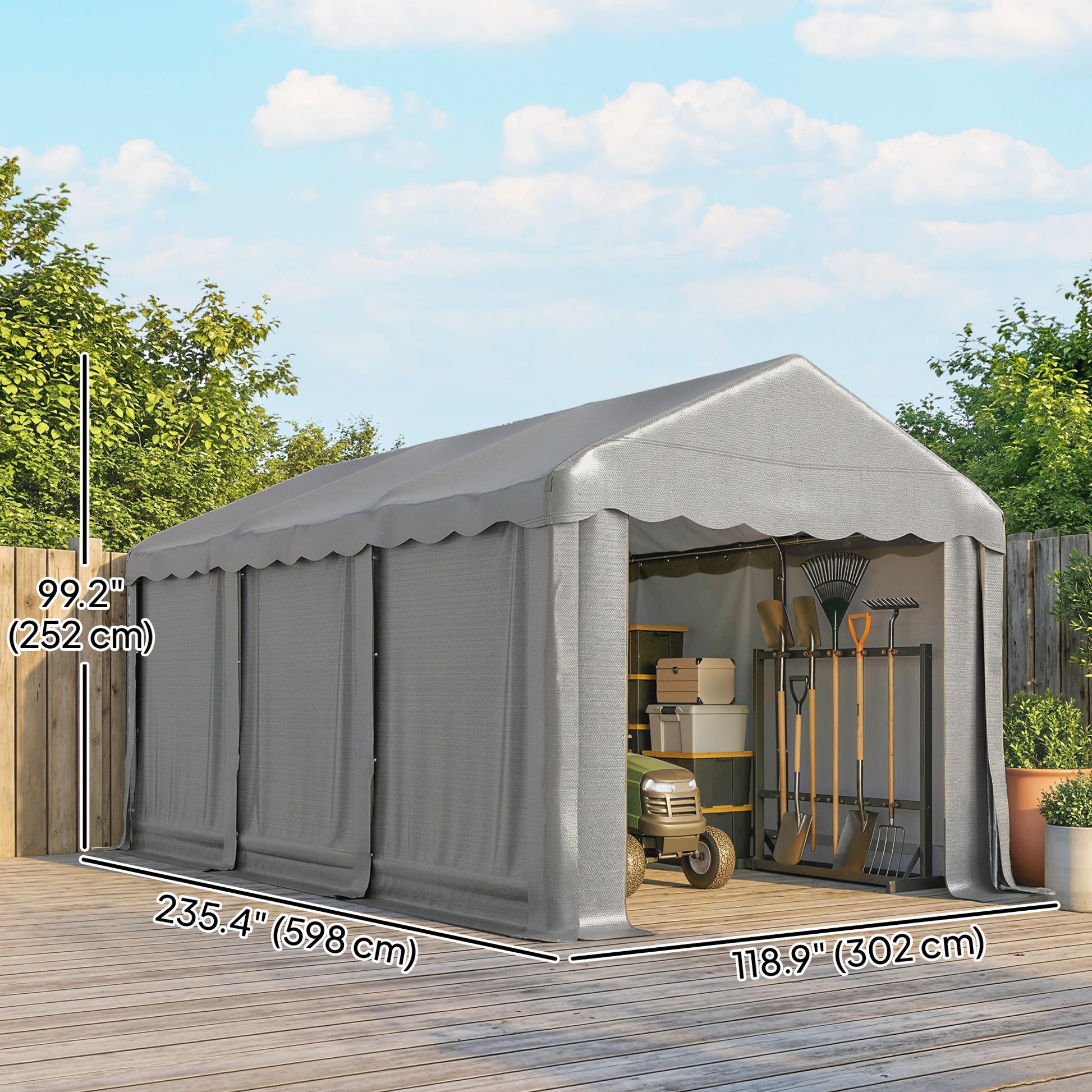 20' x 10' Portable Storage Shed Tent - Light Grey PE Metal Frame-Patio & Garden > Lawn & Garden > Sheds > Portable Shed-DECOROLALA