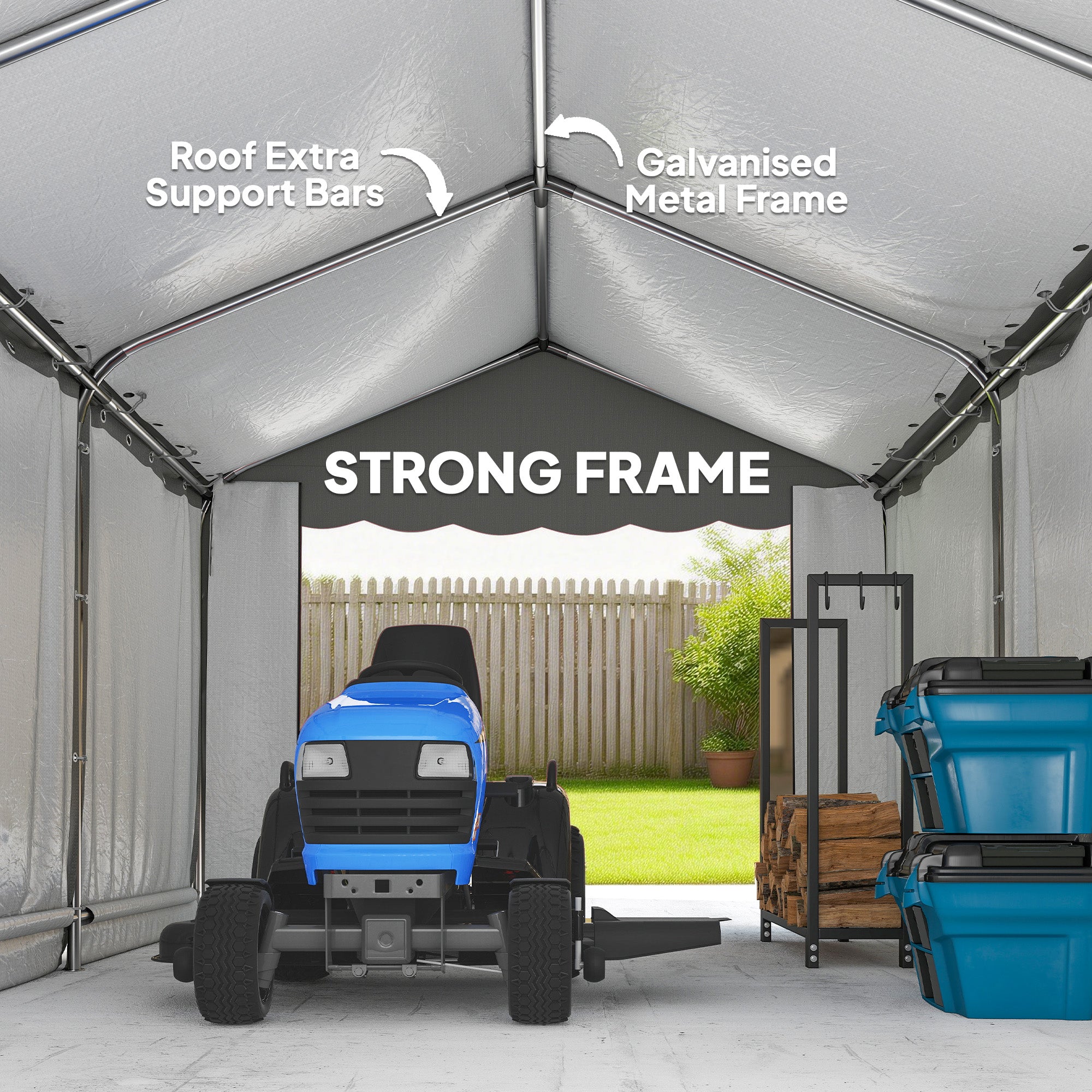20' x 10' Portable Storage Shed Tent - Light Grey PE Metal Frame-Patio & Garden > Lawn & Garden > Sheds > Portable Shed-DECOROLALA