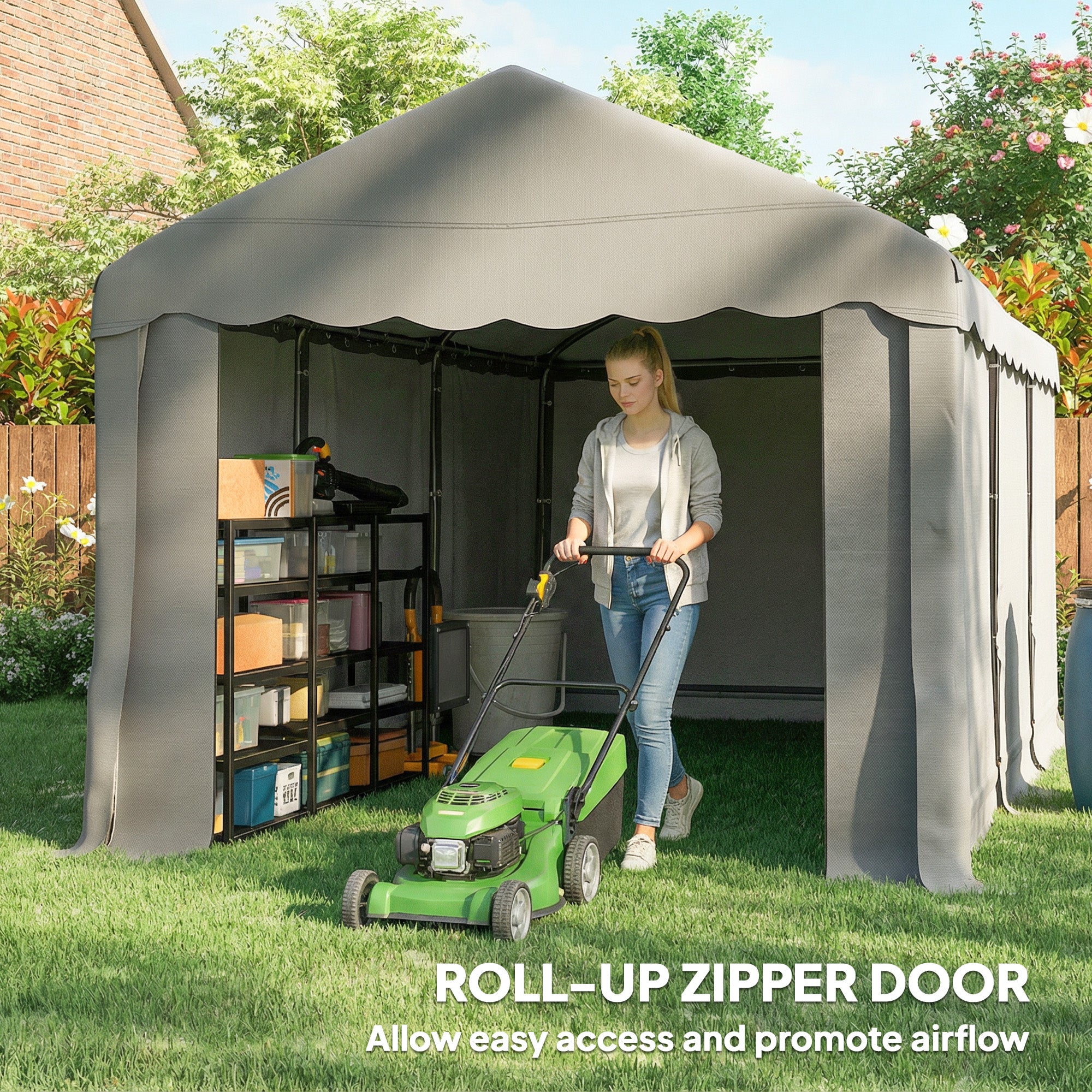 20' x 10' Portable Storage Shed Tent - Light Grey PE Metal Frame-Patio & Garden > Lawn & Garden > Sheds > Portable Shed-DECOROLALA