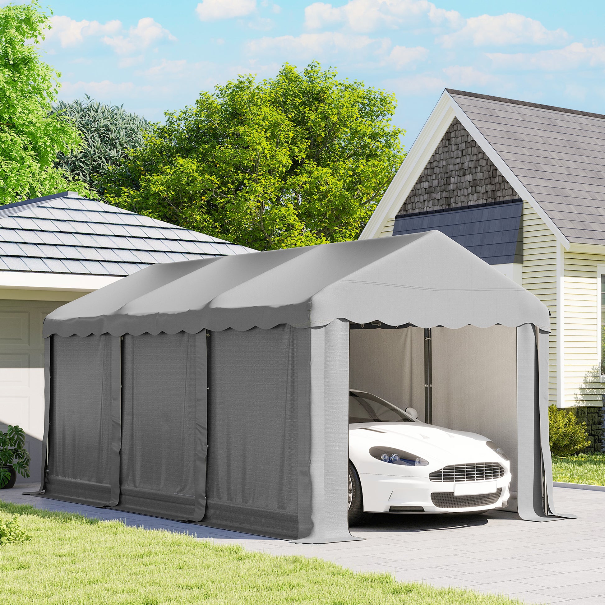 20' x 10' Portable Storage Shed Tent - Light Grey PE Metal Frame-Patio & Garden > Lawn & Garden > Sheds > Portable Shed-DECOROLALA