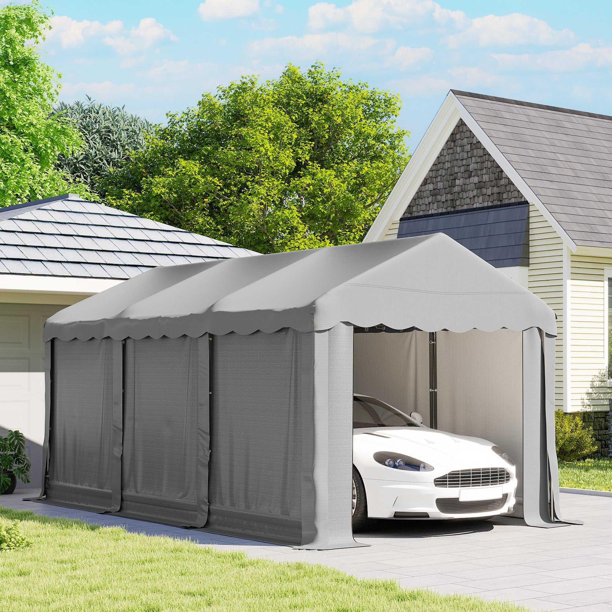 20' x 10' Portable Storage Shed Tent - Light Grey PE Metal Frame-Patio & Garden > Lawn & Garden > Sheds > Portable Shed-DECOROLALA
