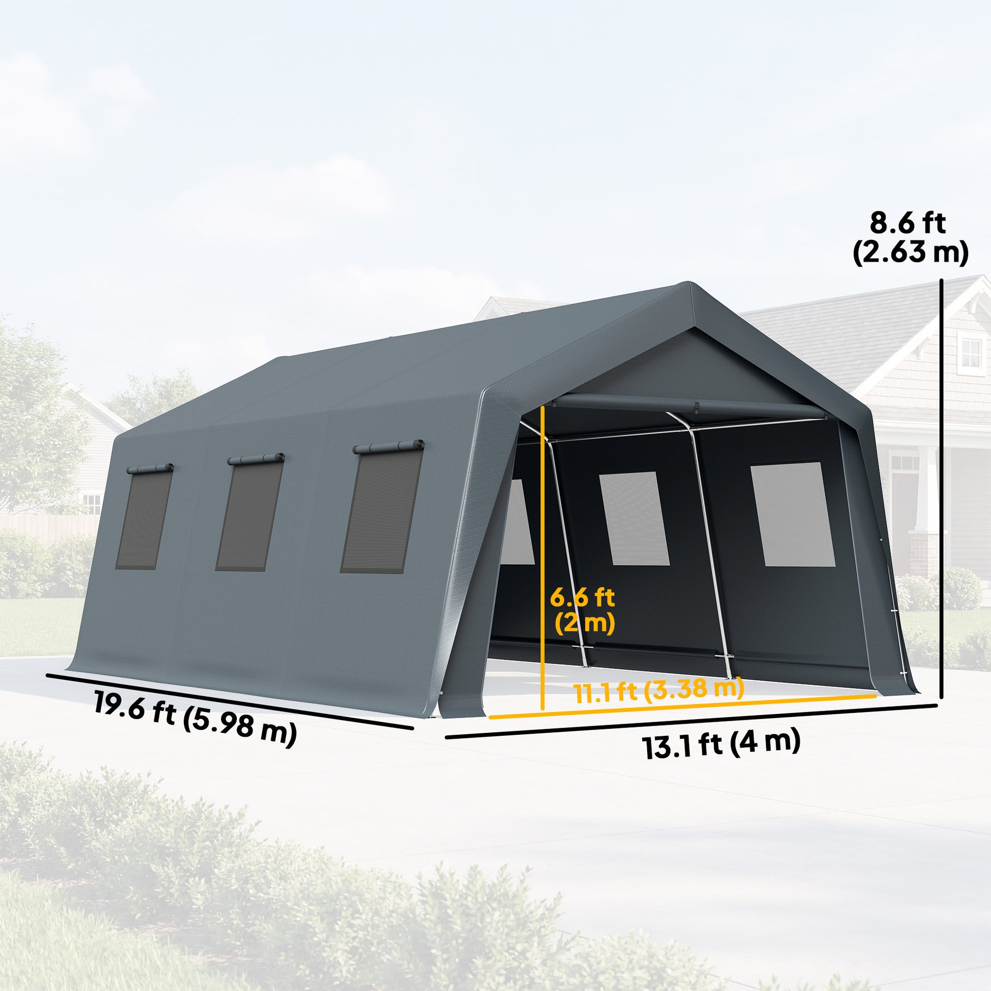 20 x 13 ft Portable Garage Carport - Dark Grey Steel Frame-Patio & Garden > Wedding & Events Tents > Car Shelters-DECOROLALA