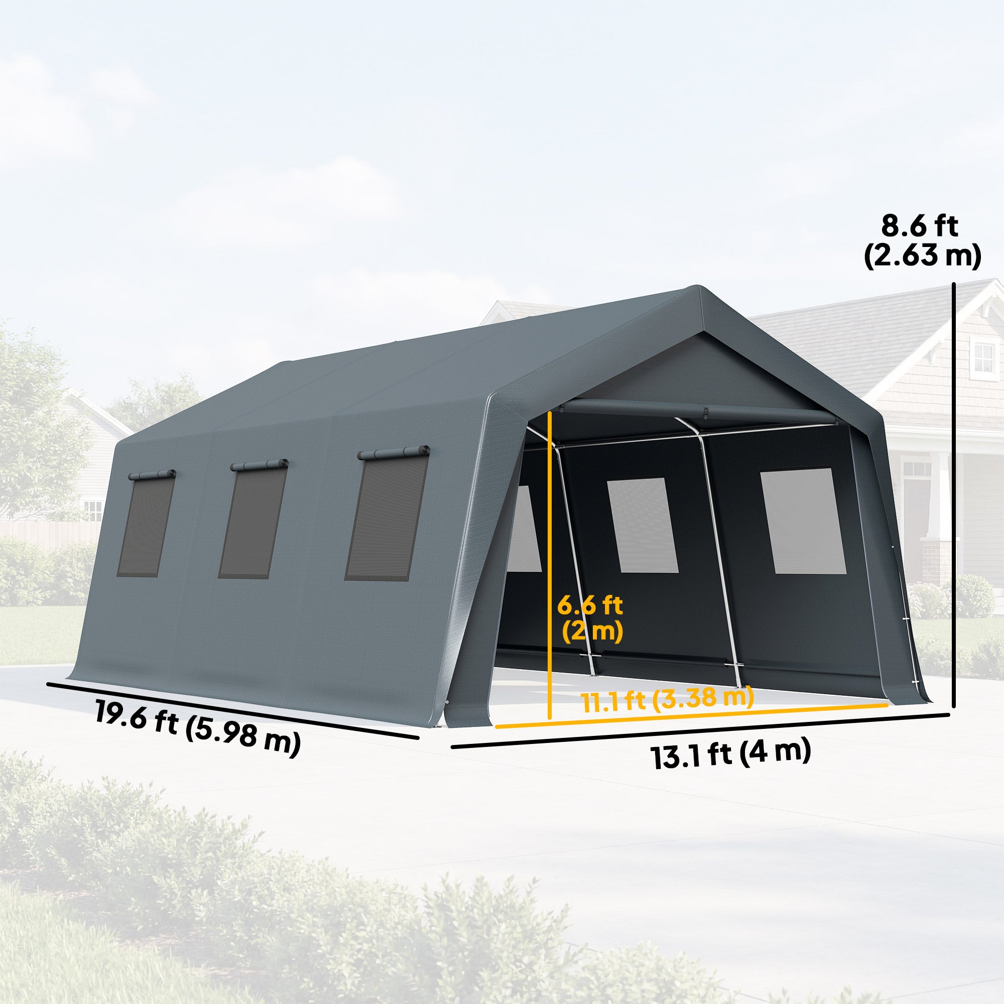 20 x 13 ft Portable Garage Carport - Dark Grey Steel Frame-Patio & Garden > Wedding & Events Tents > Car Shelters-DECOROLALA