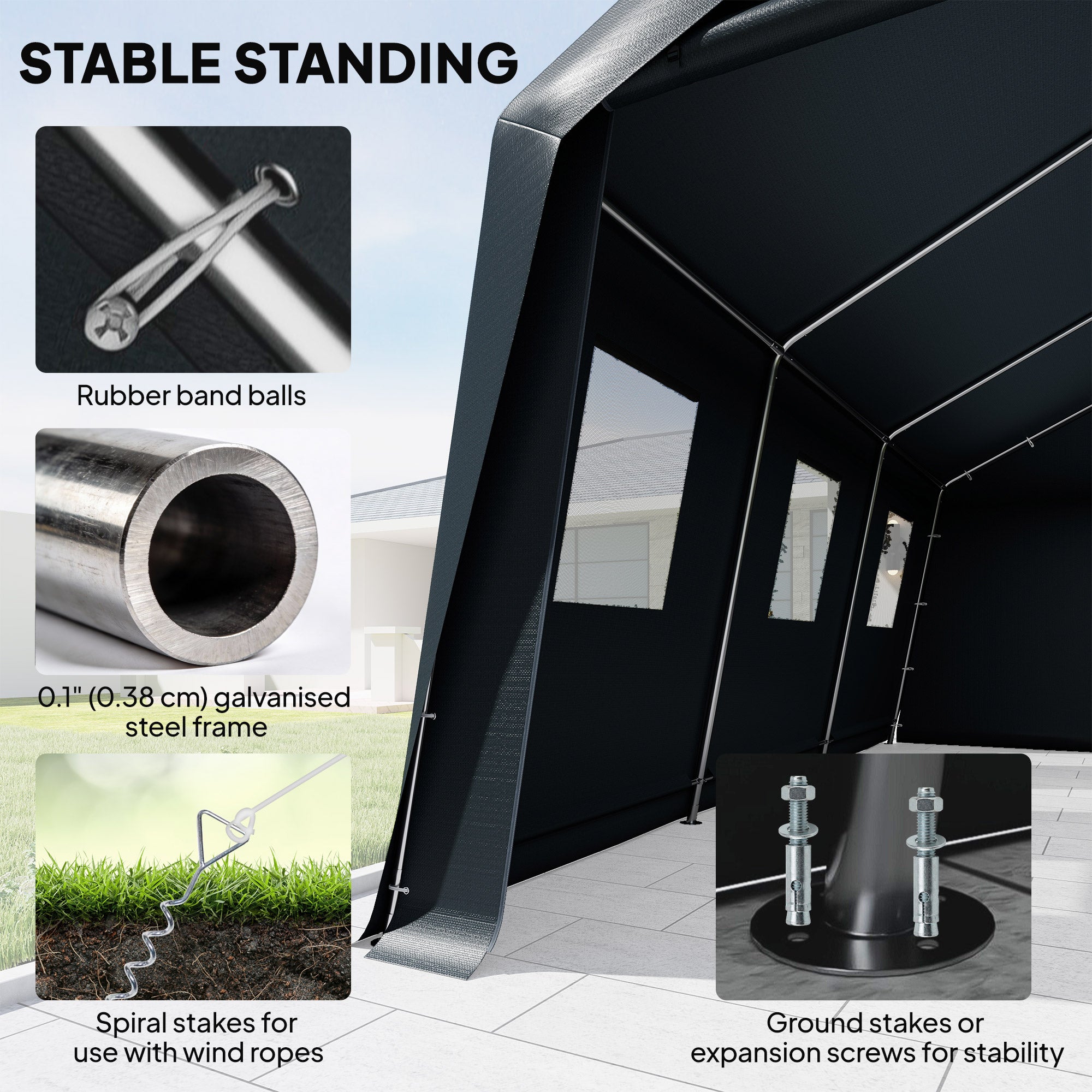 20 x 13 ft Portable Garage Carport - Dark Grey Steel Frame-Patio & Garden > Wedding & Events Tents > Car Shelters-DECOROLALA