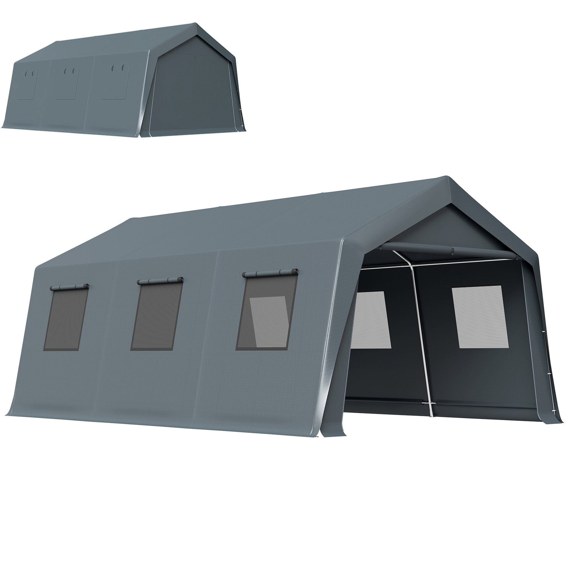 20 x 13 ft Portable Garage Carport - Dark Grey Steel Frame-Patio & Garden > Wedding & Events Tents > Car Shelters-DECOROLALA