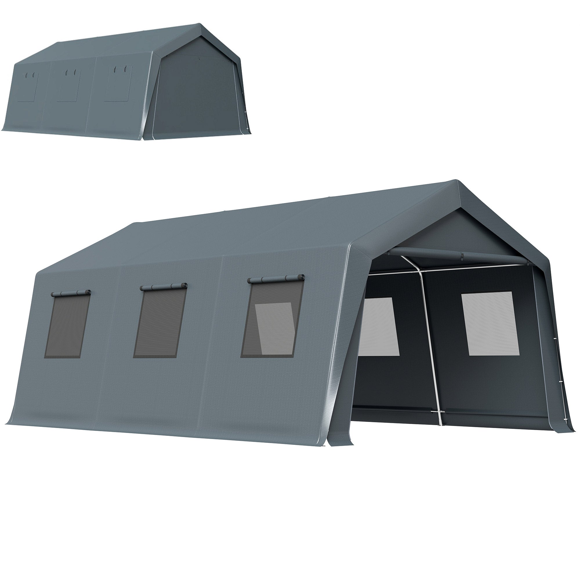 20 x 13 ft Portable Garage Carport - Dark Grey Steel Frame-Patio & Garden > Wedding & Events Tents > Car Shelters-DECOROLALA