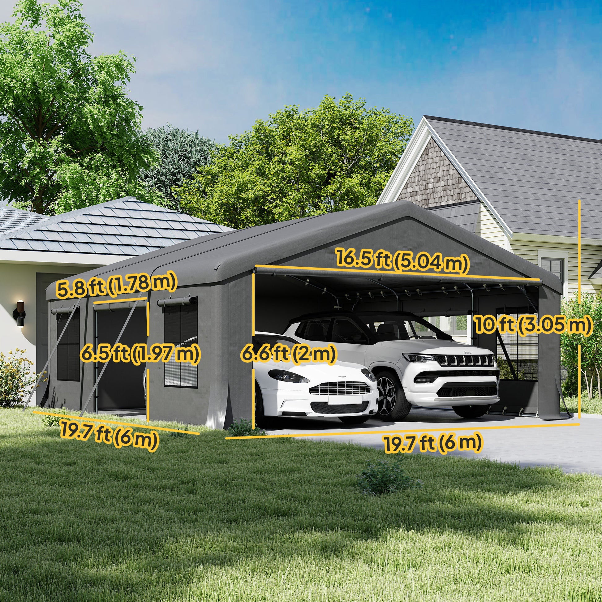 20' x 20' Heavy Duty Carport Canopy Garage - Dark Grey-Patio & Garden > Wedding & Events Tents > Car Shelters-DECOROLALA