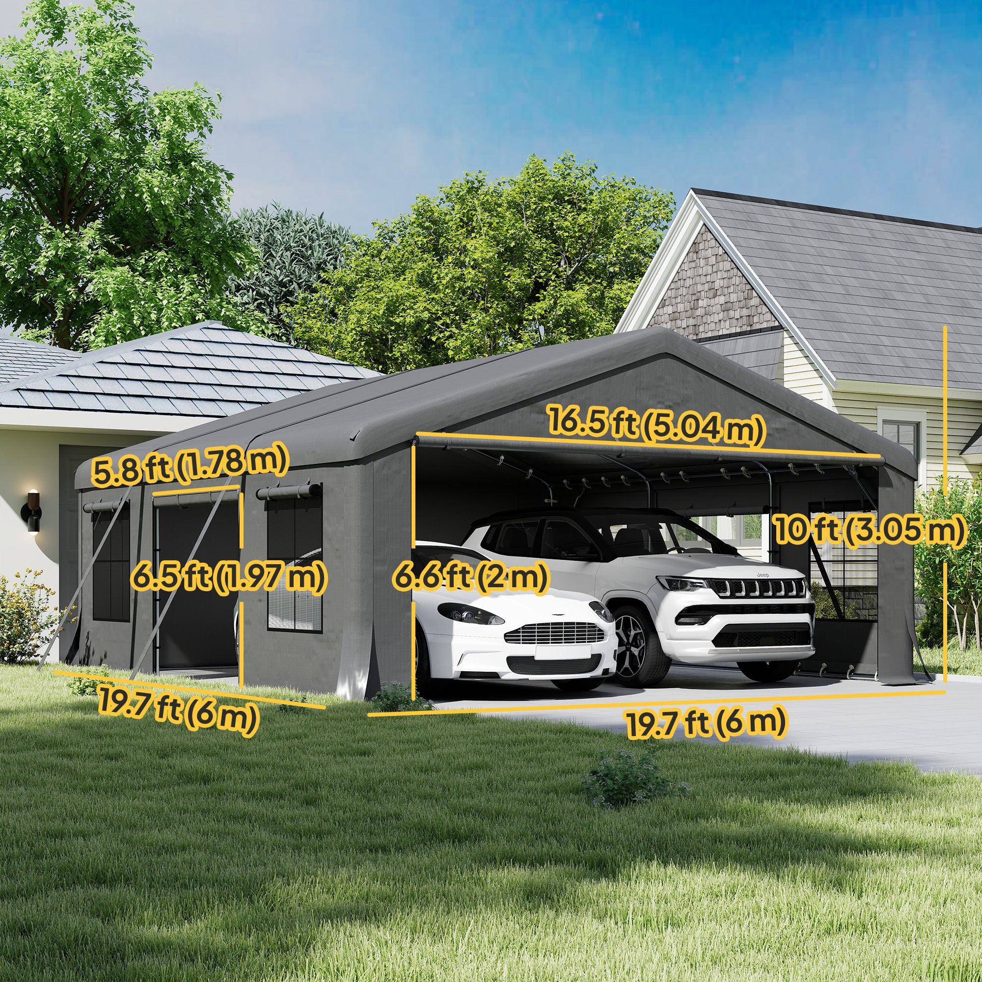 20' x 20' Heavy Duty Carport Canopy Garage - Dark Grey-Patio & Garden > Wedding & Events Tents > Car Shelters-DECOROLALA