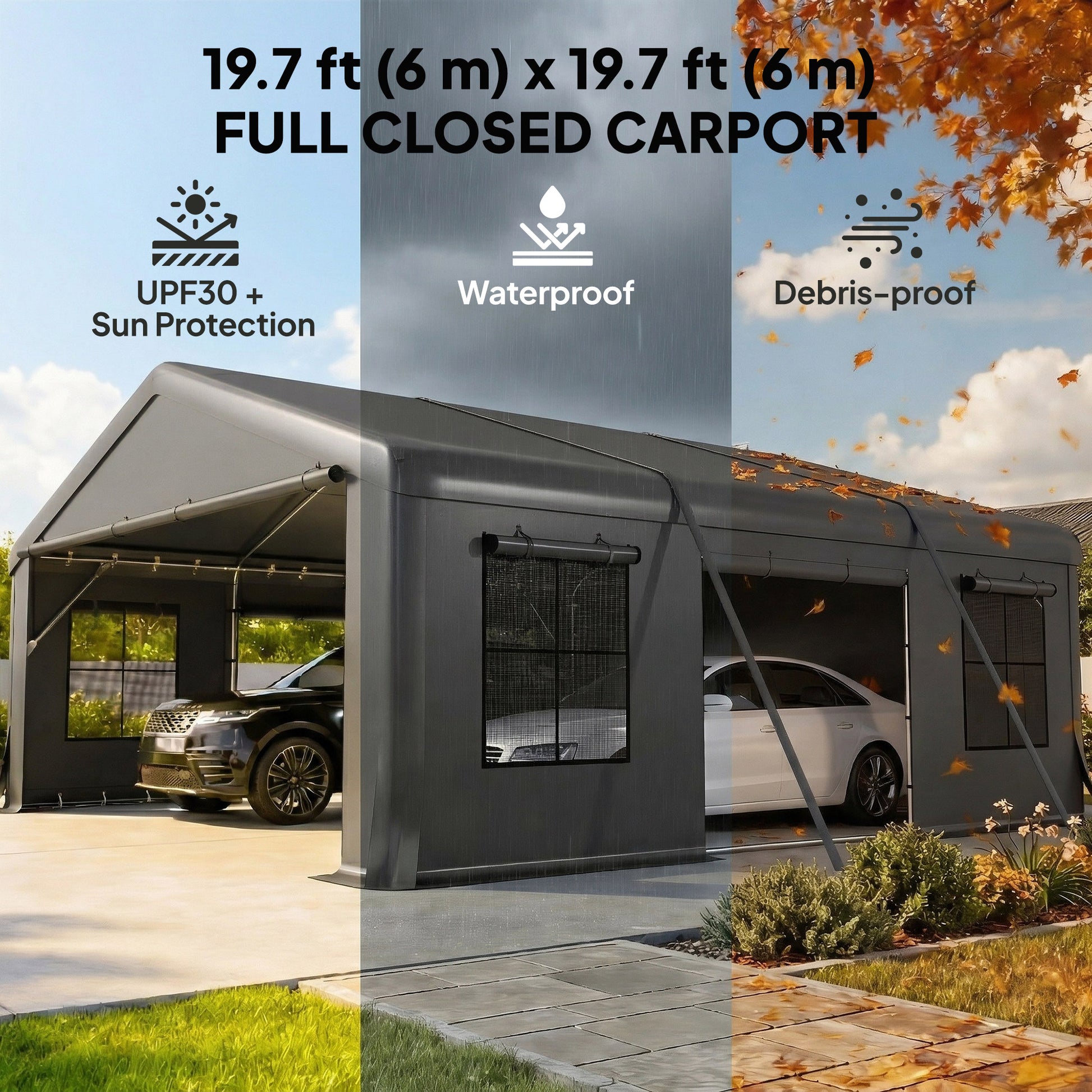 20' x 20' Heavy Duty Carport Canopy Garage - Dark Grey-Patio & Garden > Wedding & Events Tents > Car Shelters-DECOROLALA