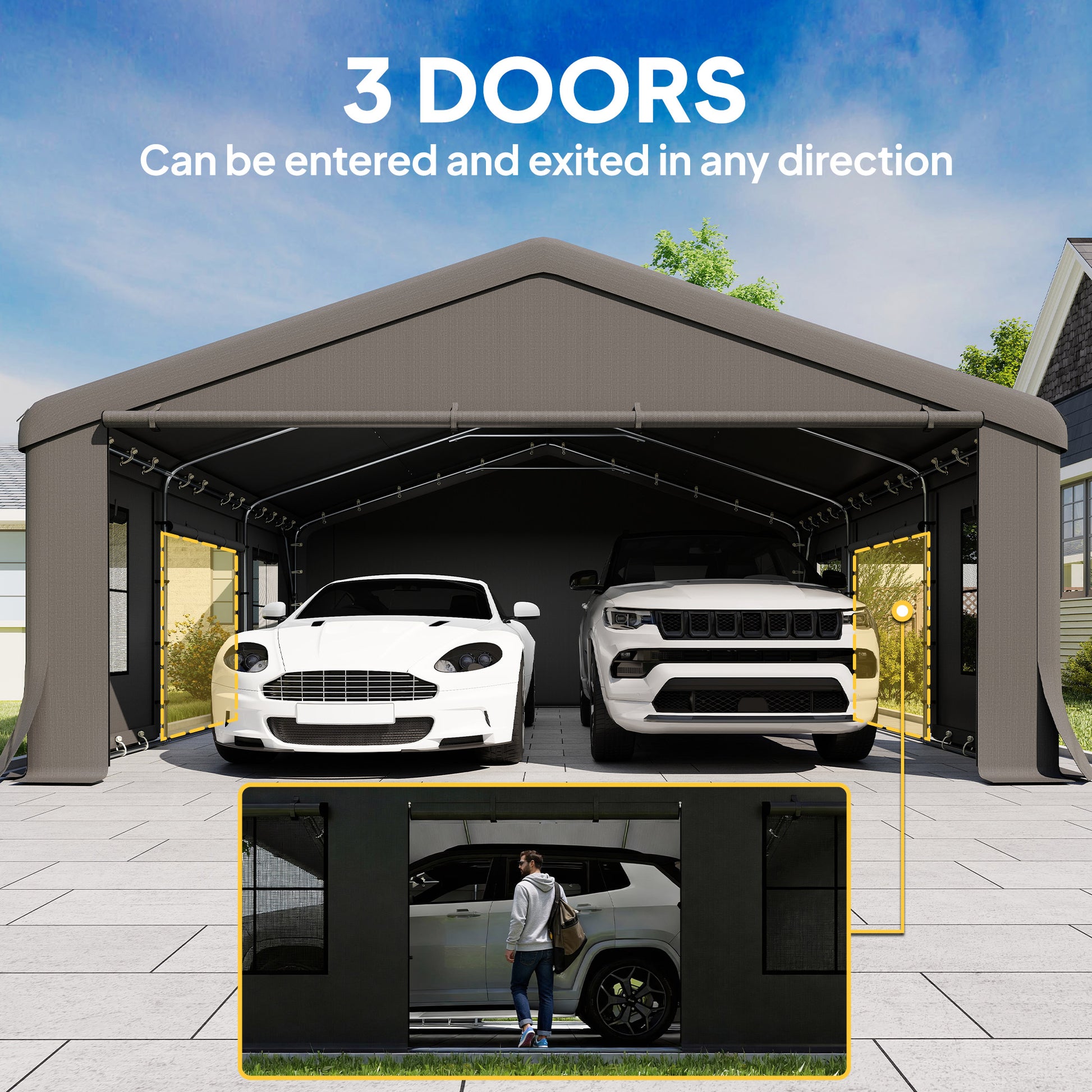 20' x 20' Heavy Duty Carport Canopy Garage - Dark Grey-Patio & Garden > Wedding & Events Tents > Car Shelters-DECOROLALA