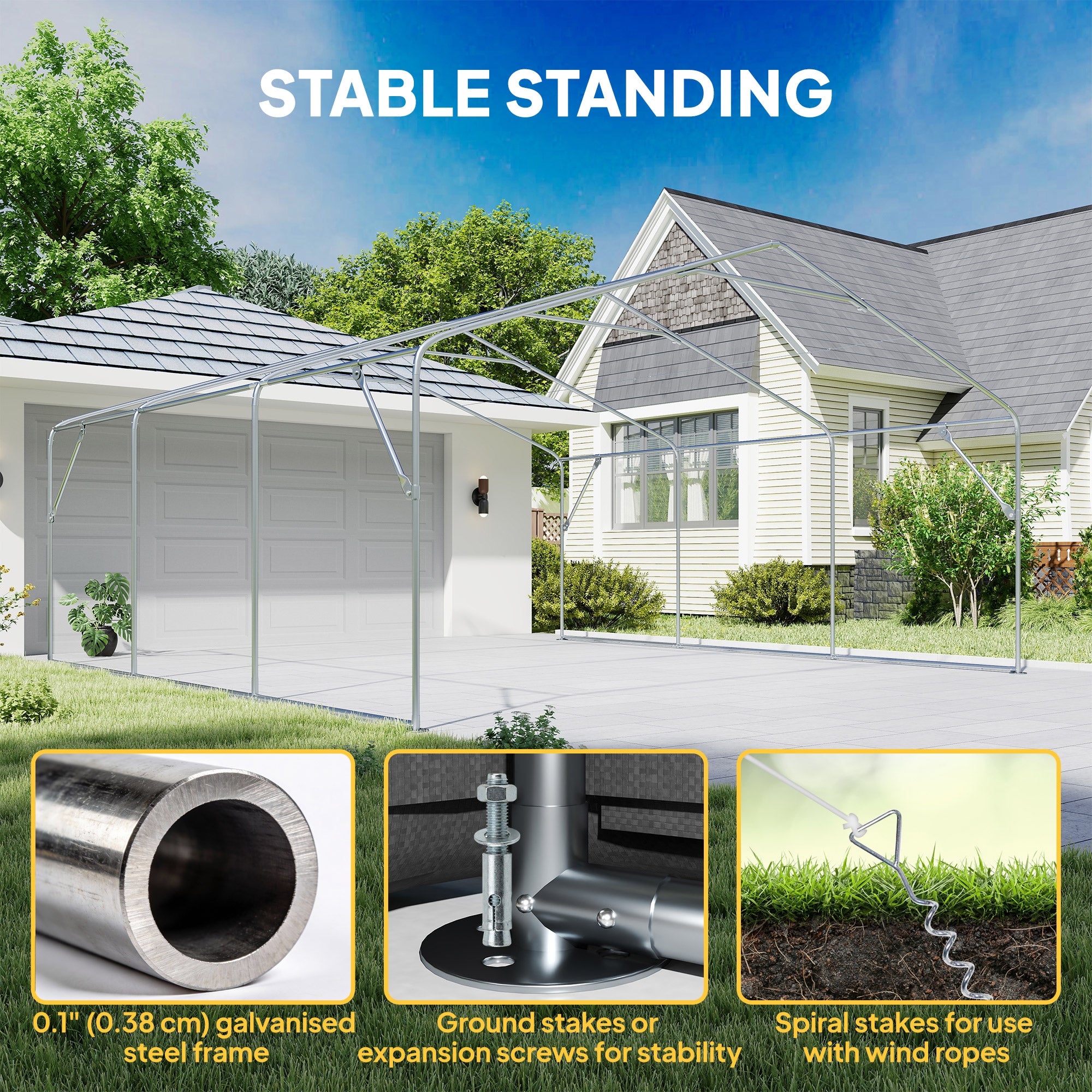 20' x 20' Heavy Duty Carport Canopy Garage - Dark Grey-Patio & Garden > Wedding & Events Tents > Car Shelters-DECOROLALA