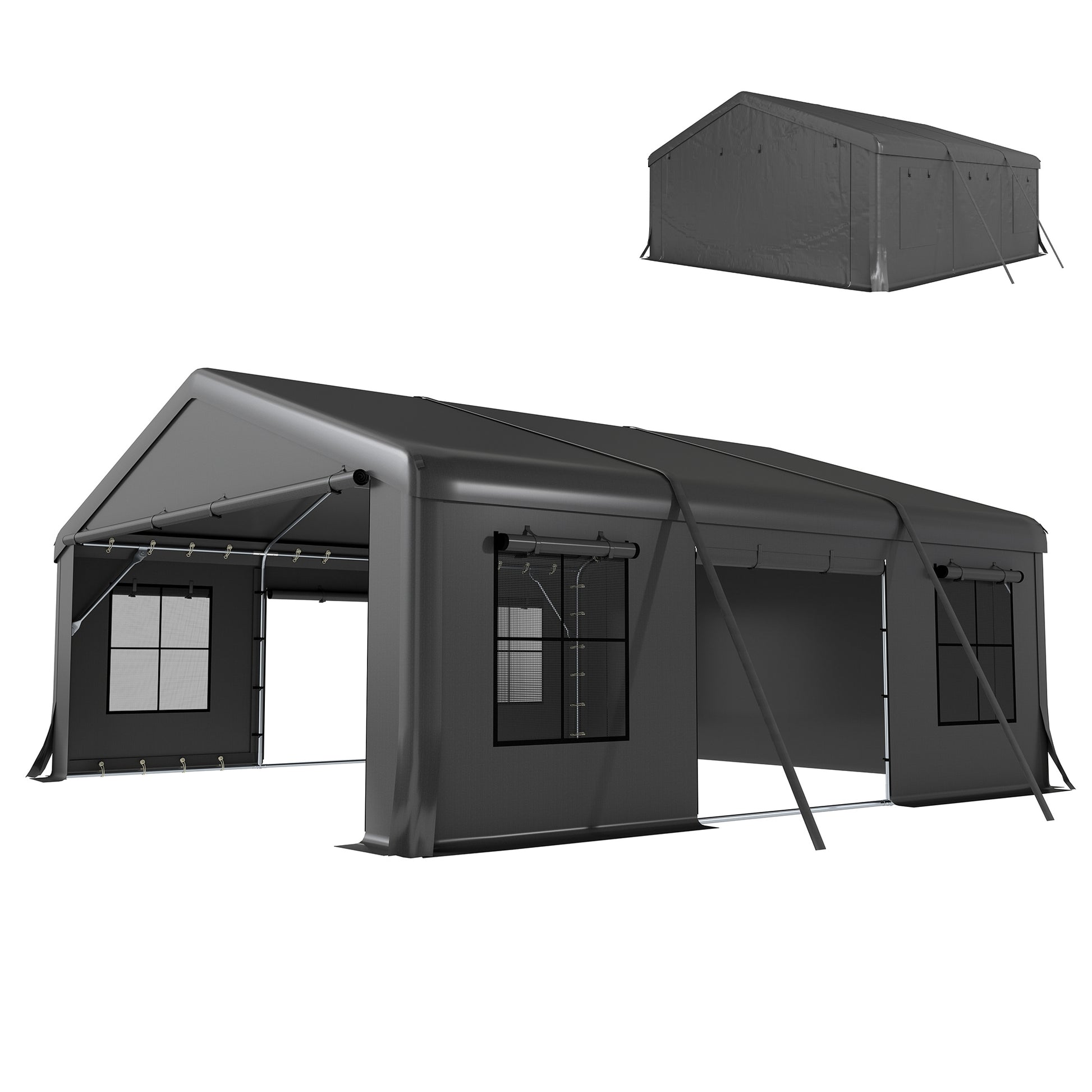 20' x 20' Heavy Duty Carport Canopy Garage - Dark Grey-Patio & Garden > Wedding & Events Tents > Car Shelters-DECOROLALA