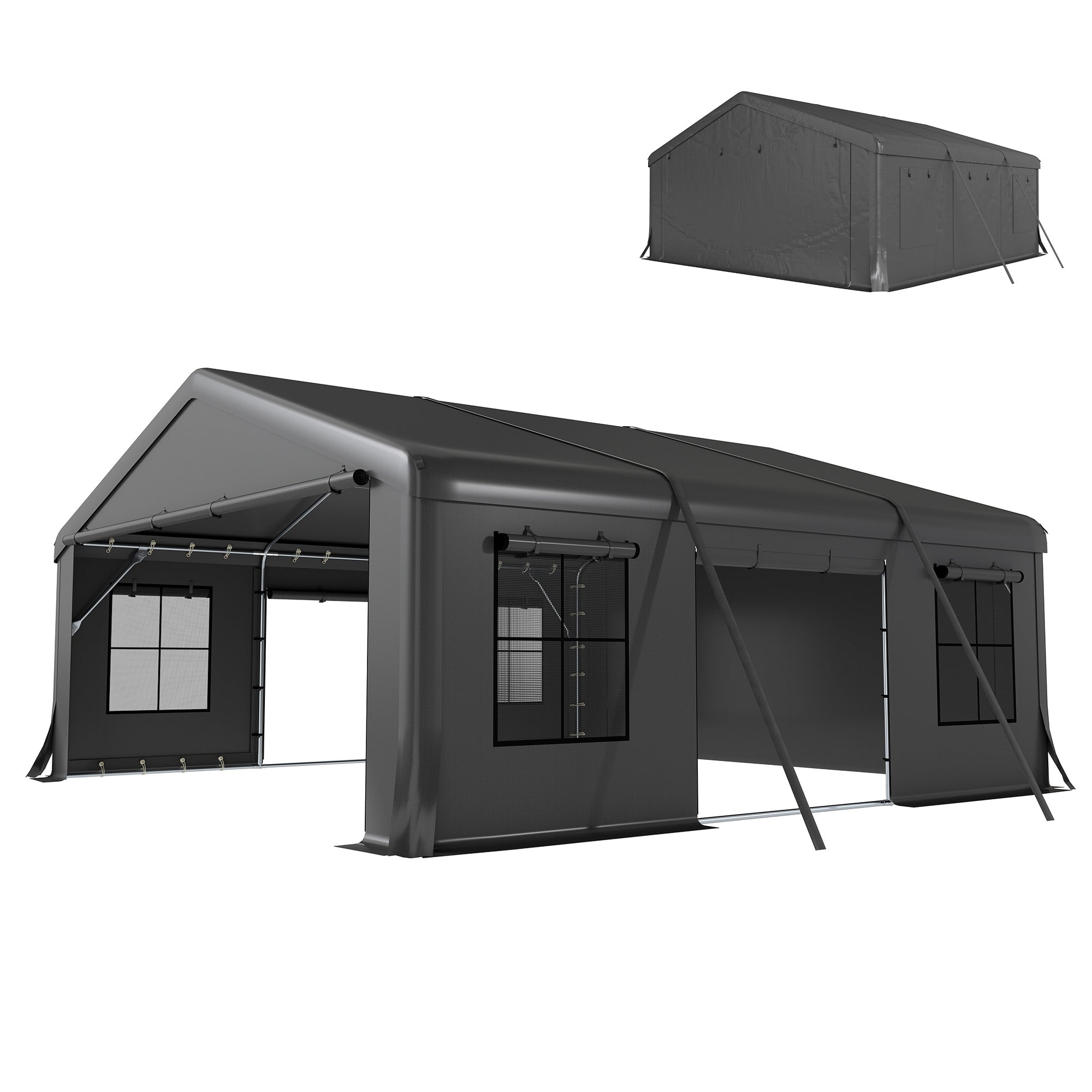 20' x 20' Heavy Duty Carport Canopy Garage - Dark Grey-Patio & Garden > Wedding & Events Tents > Car Shelters-DECOROLALA