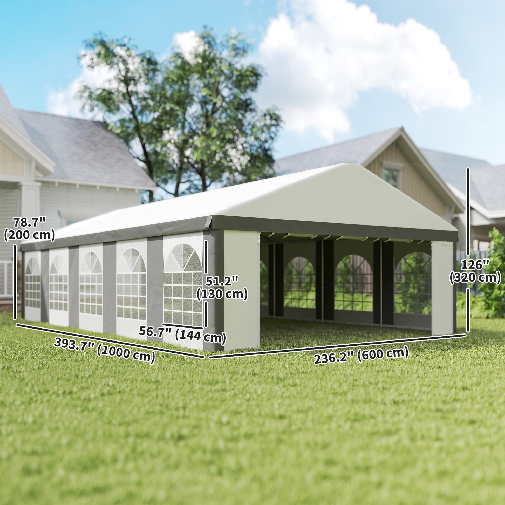 20' x 33' Heavy Duty Party Tent & Carport - Grey PE Steel-Patio & Garden > Wedding & Events Tents > Canopy Tents-DECOROLALA