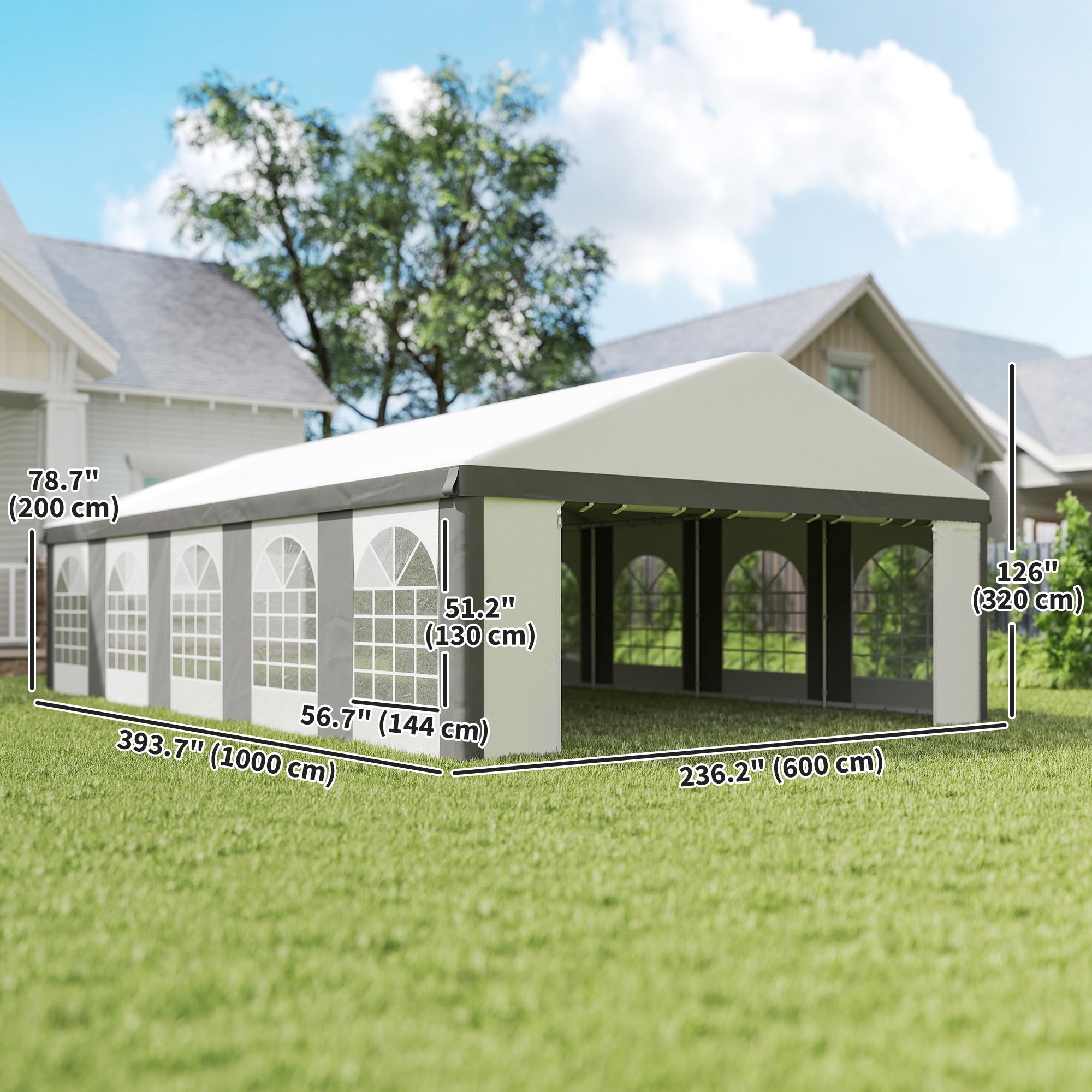 20' x 33' Heavy Duty Party Tent & Carport - Grey PE Steel-Patio & Garden > Wedding & Events Tents > Canopy Tents-DECOROLALA
