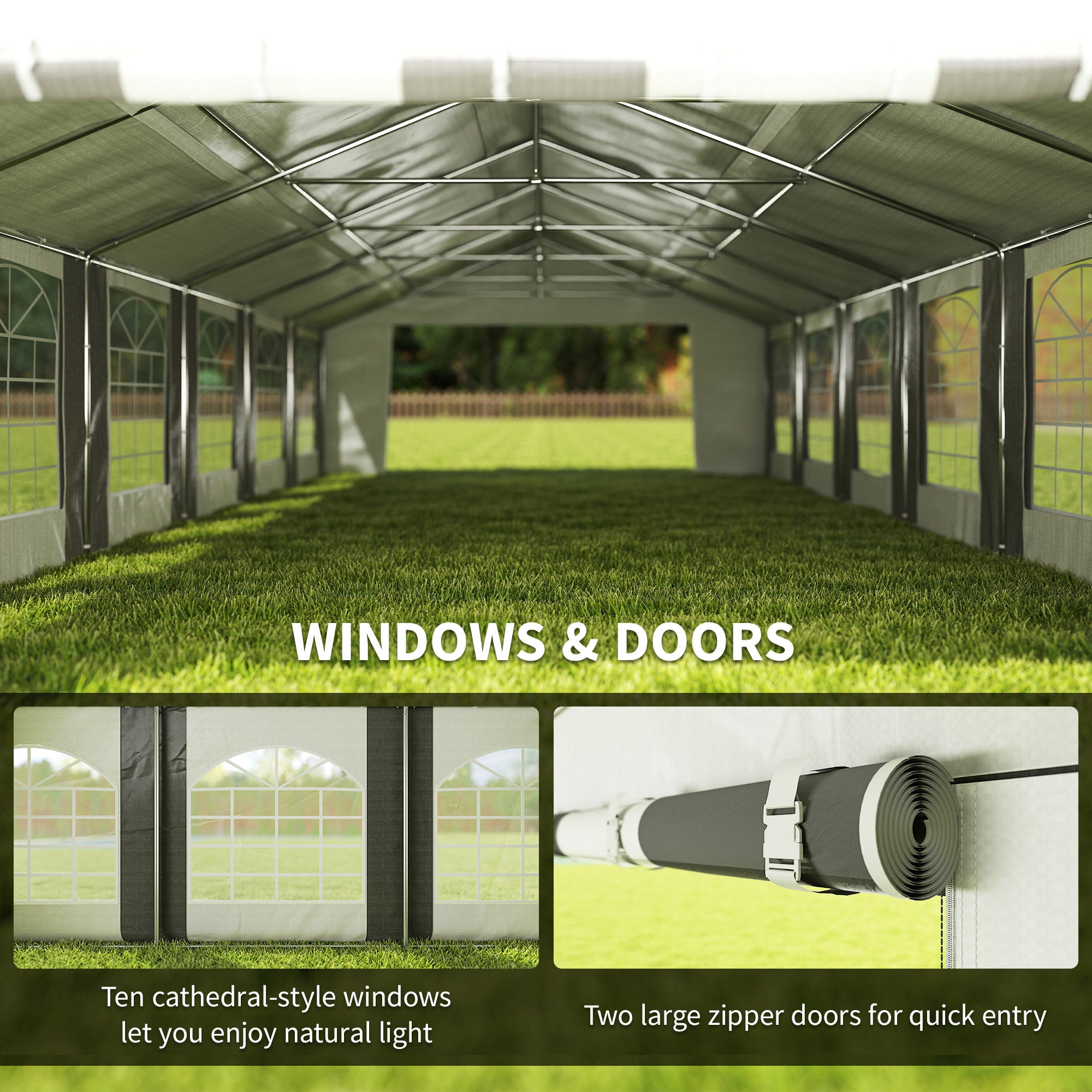 20' x 33' Heavy Duty Party Tent & Carport - Grey PE Steel-Patio & Garden > Wedding & Events Tents > Canopy Tents-DECOROLALA