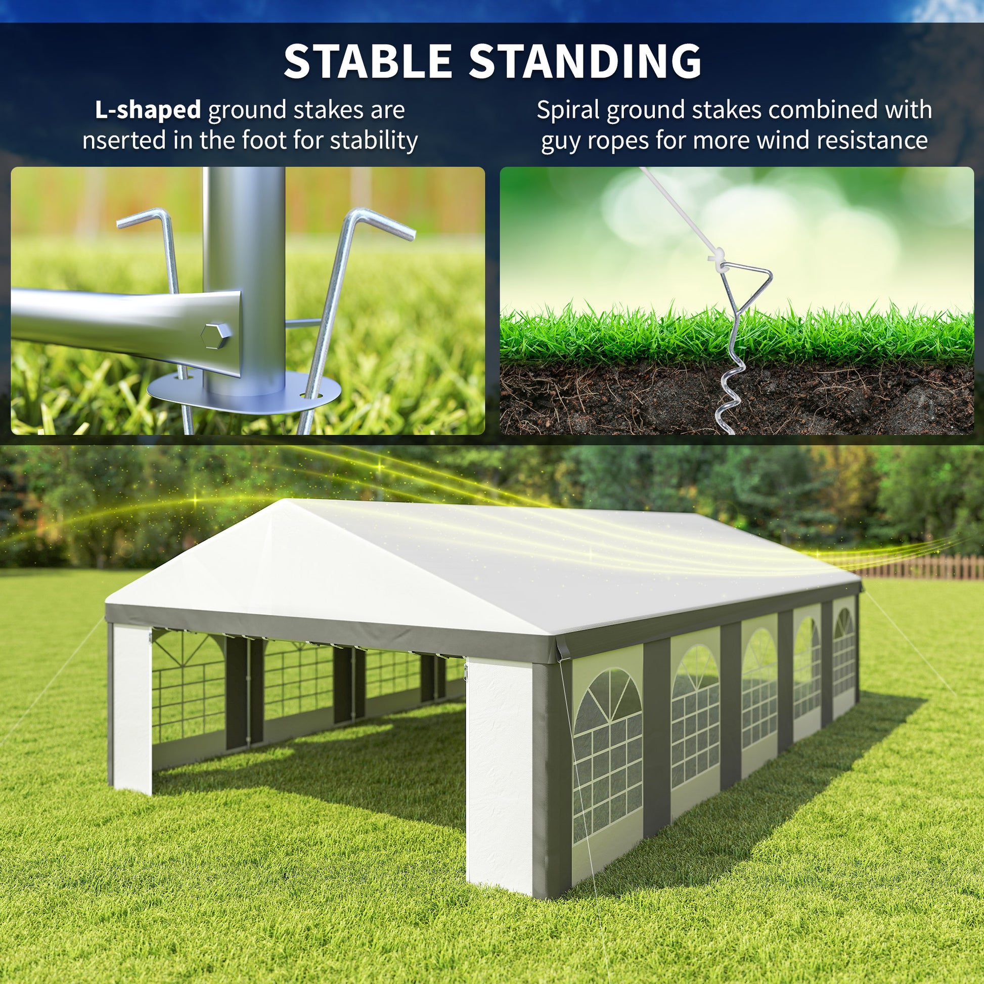 20' x 33' Heavy Duty Party Tent & Carport - Grey PE Steel-Patio & Garden > Wedding & Events Tents > Canopy Tents-DECOROLALA