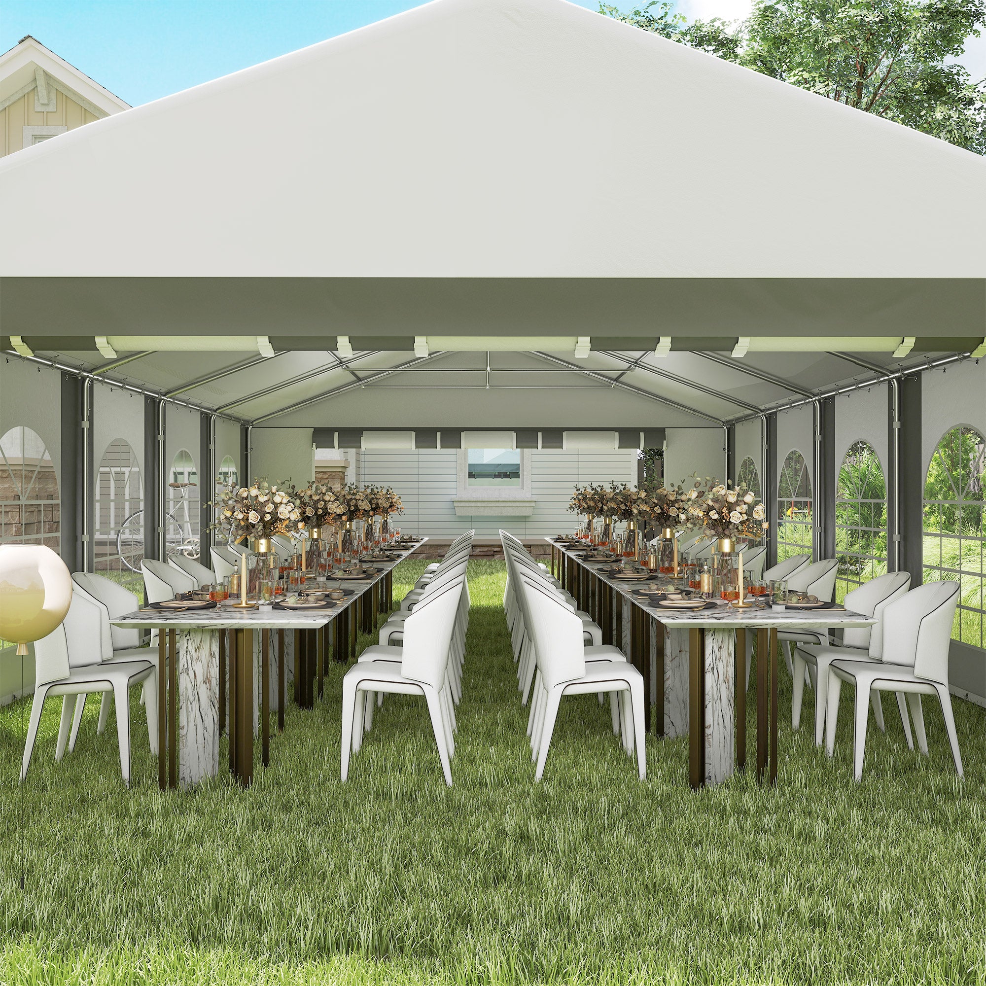 20' x 33' Heavy Duty Party Tent & Carport - Grey PE Steel-Patio & Garden > Wedding & Events Tents > Canopy Tents-DECOROLALA