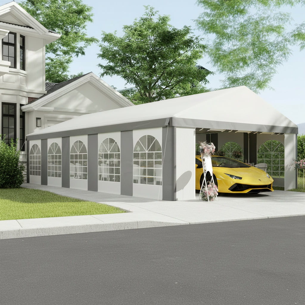 20' x 33' Heavy Duty Party Tent & Carport - Grey PE Steel-Patio & Garden > Wedding & Events Tents > Canopy Tents-DECOROLALA